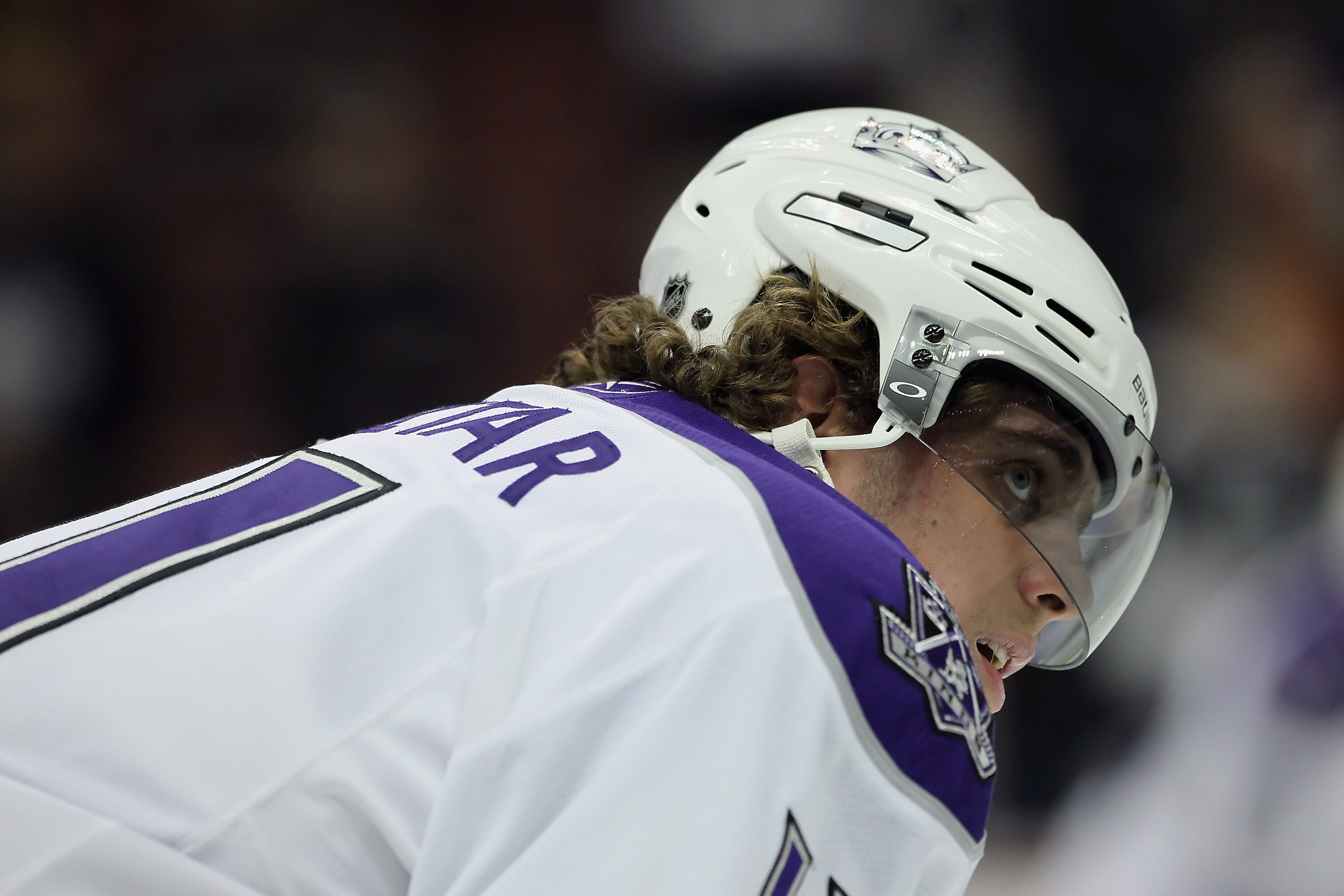 ANAHEIM, CA - NOVEMBER 29:  Anze Kopitar #11 of the Los Angeles Kings looks on prior to the start of the game against the Anaheim Ducks at the Honda Center on November 29, 2010 in Anaheim, California.  (Photo by Jeff Gross/Getty Images)