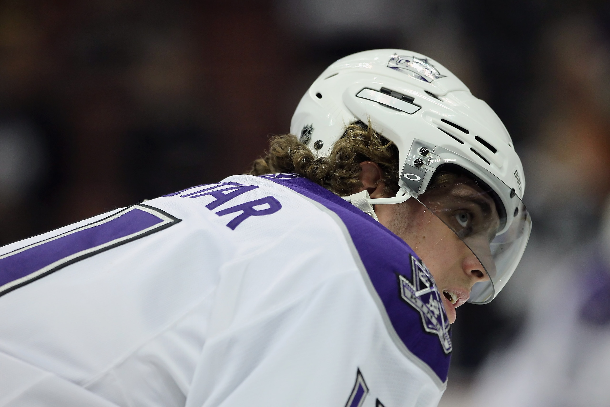 ANAHEIM, CA - NOVEMBER 29:  Anze Kopitar #11 of the Los Angeles Kings looks on prior to the start of the game against the Anaheim Ducks at the Honda Center on November 29, 2010 in Anaheim, California.  (Photo by Jeff Gross/Getty Images)