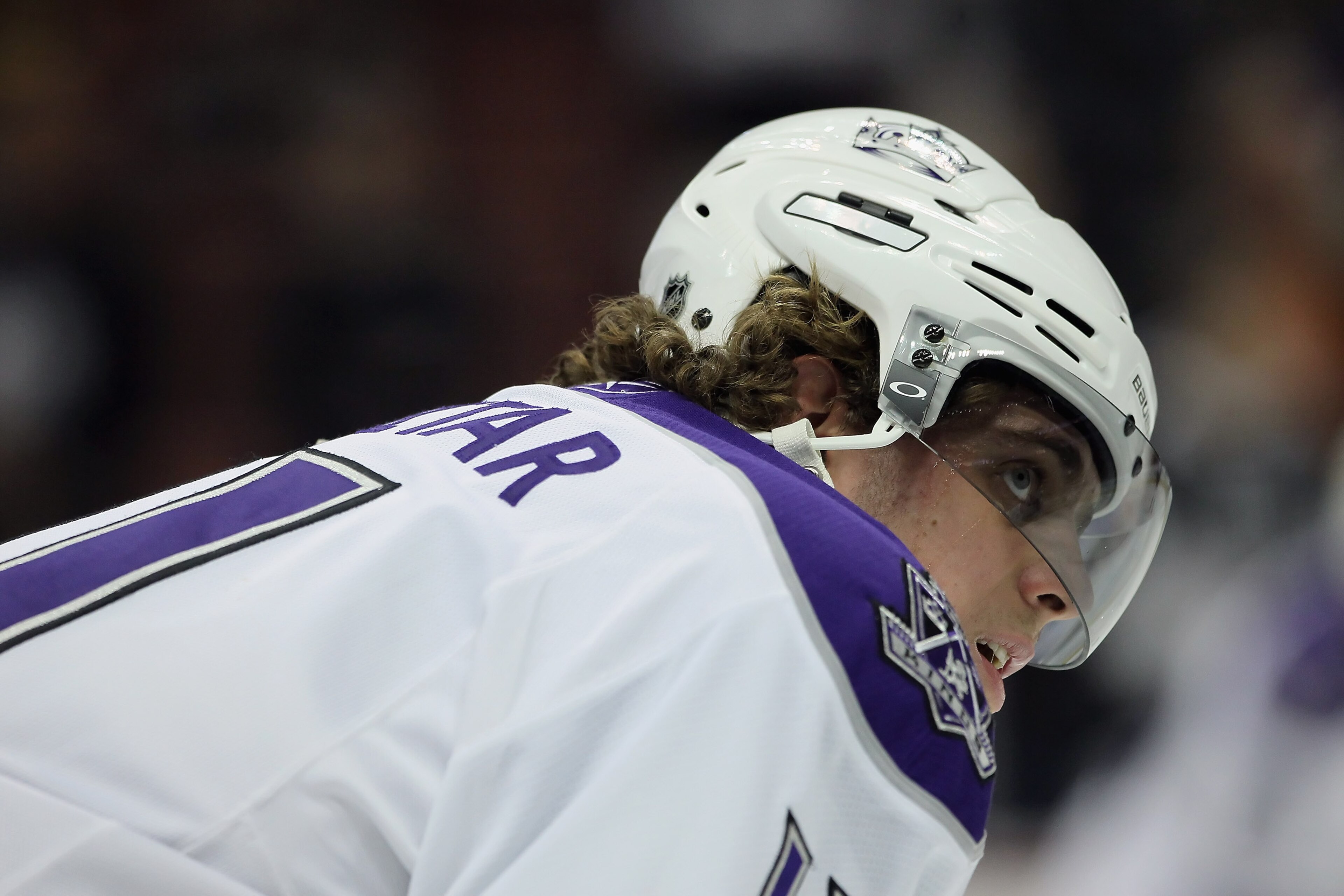 ANAHEIM, CA - NOVEMBER 29:  Anze Kopitar #11 of the Los Angeles Kings looks on prior to the start of the game against the Anaheim Ducks at the Honda Center on November 29, 2010 in Anaheim, California.  (Photo by Jeff Gross/Getty Images)