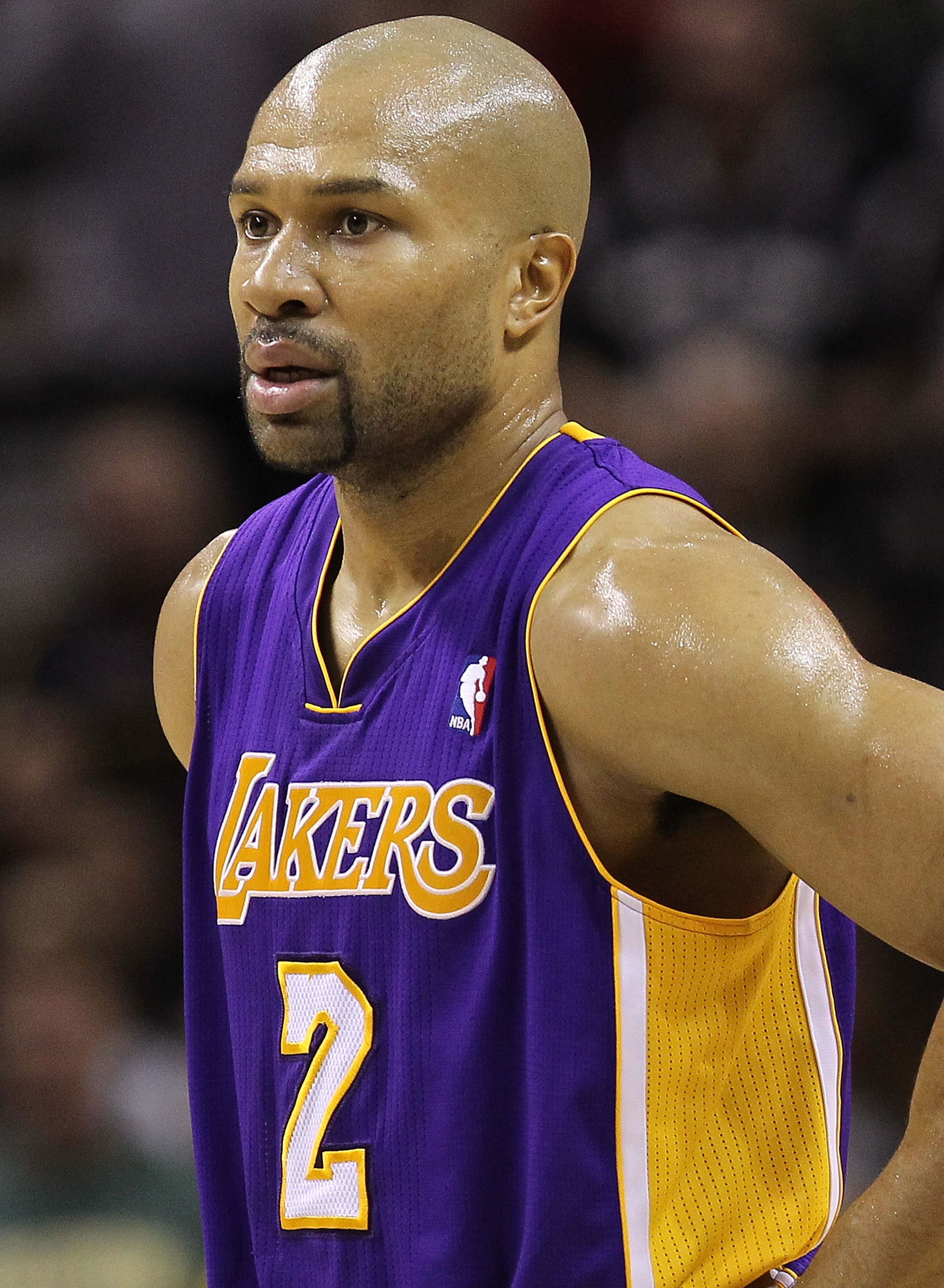 SAN ANTONIO, TX - DECEMBER 28:  Guard Derek Fisher #2 of the Los Angeles Lakers at AT&T Center on December 28, 2010 in San Antonio, Texas.  NOTE TO USER: User expressly acknowledges and agrees that, by downloading and/or using this photograph, user is con