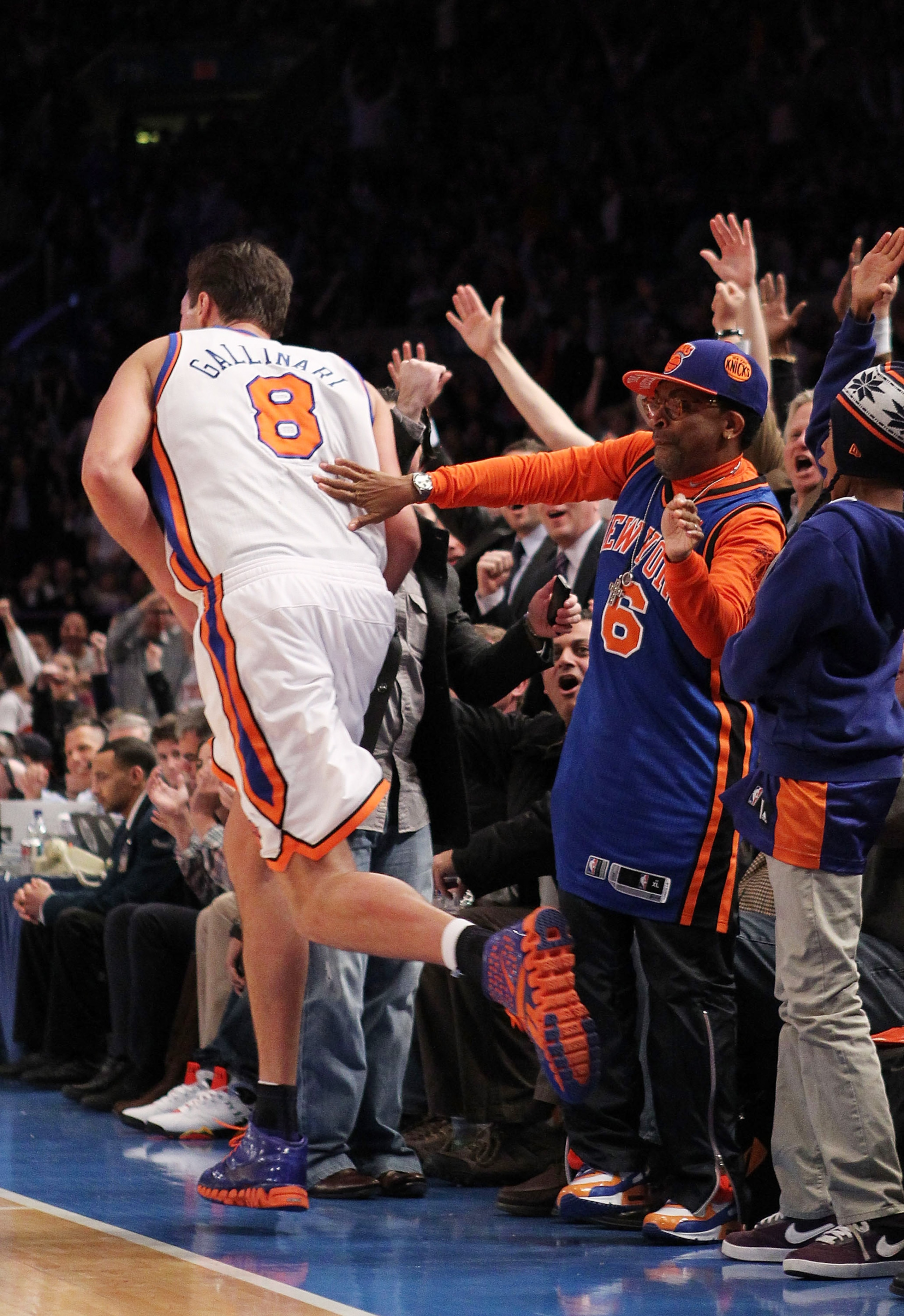 NEW YORK, NY - DECEMBER 22: Spike Lee celebrates a shot by Danilo Gallinari #8 of the New York Knicks against the Oklahoma City Thunder at Madison Square Garden on December 22, 2010 in New York City. NOTE TO USER: User expressly acknowledges and agrees NEW YORK, NY - DECEMBER 22: Spike Lee celebrates a shot by Danilo Gallinari #8 of the New York Knicks against the Oklahoma City Thunder at Madison Square Garden on December 22, 2010 in New York City. NOTE TO USER: User expressly acknowledges and agrees