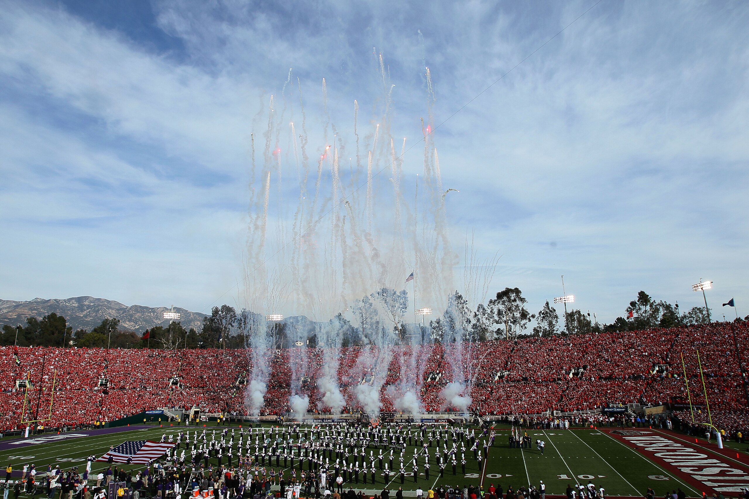 PASADENA, CA - JANUARY 01:  A view of pre-game ceremonies prior to the Wisconsin Badgers and the TCU Horned Frogs playing in the 97th Rose Bowl game on January 1, 2011 in Pasadena, California.  (Photo by Stephen Dunn/Getty Images)