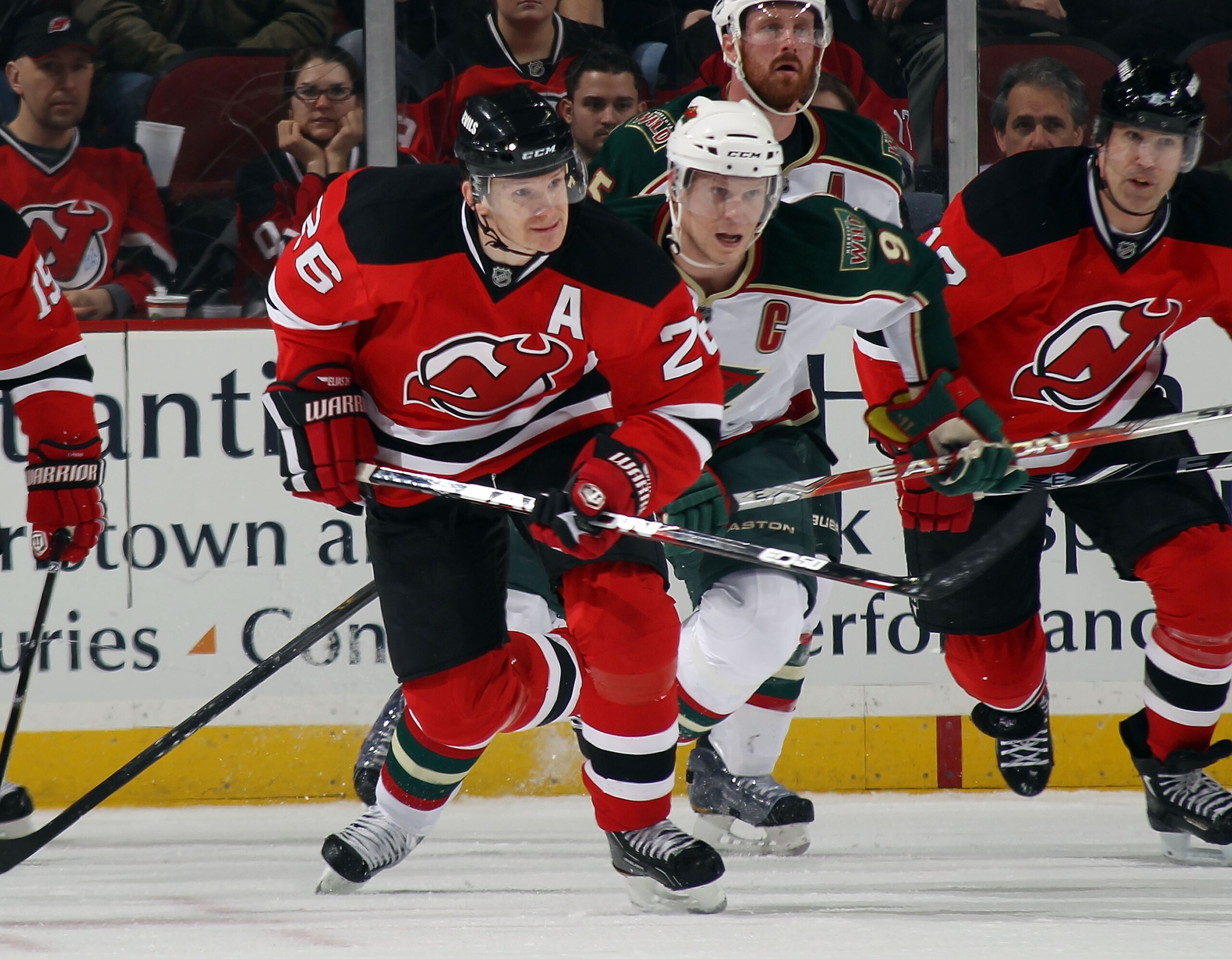 NEWARK, NJ - JANUARY 04: Patrik Elias #26 of the New Jersey Devils skates against the Carolina Hurricanes at the Prudential Center on January 4, 2011 in Newark, New Jersey. The Wild defeated the Devils 2-1.  (Photo by Bruce Bennett/Getty Images)