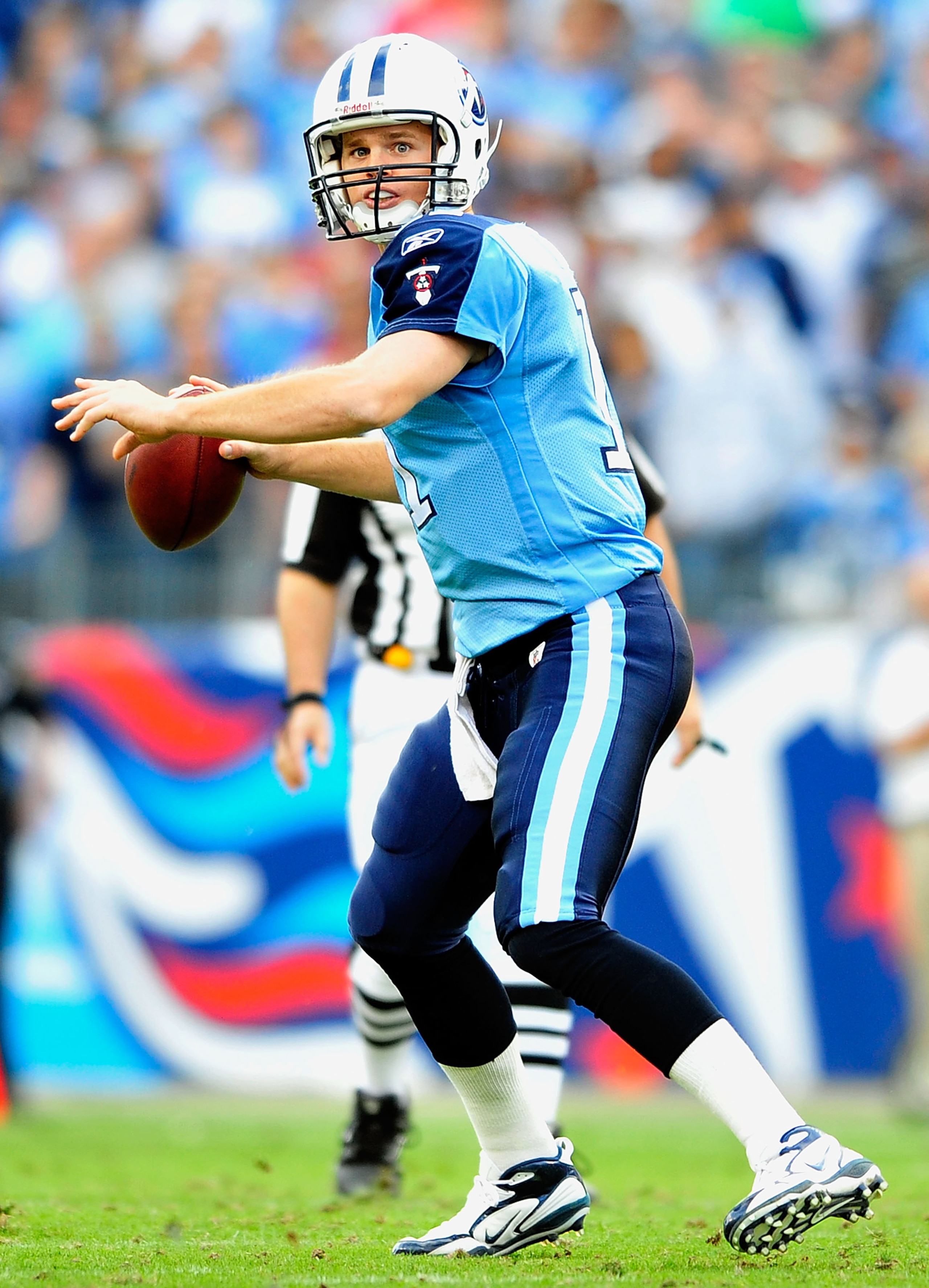 NASHVILLE, TN - NOVEMBER 21: Quarterback Rusty Smith #11 of the Tennessee Titans drops back to pass against the Washington Redskins at LP Field on November 21, 2010 in Nashville, Tennessee. The Redskins won 19-16 in overtime. (Photo by Grant Halverson/G NASHVILLE, TN - NOVEMBER 21: Quarterback Rusty Smith #11 of the Tennessee Titans drops back to pass against the Washington Redskins at LP Field on November 21, 2010 in Nashville, Tennessee. The Redskins won 19-16 in overtime. (Photo by Grant Halverson/G