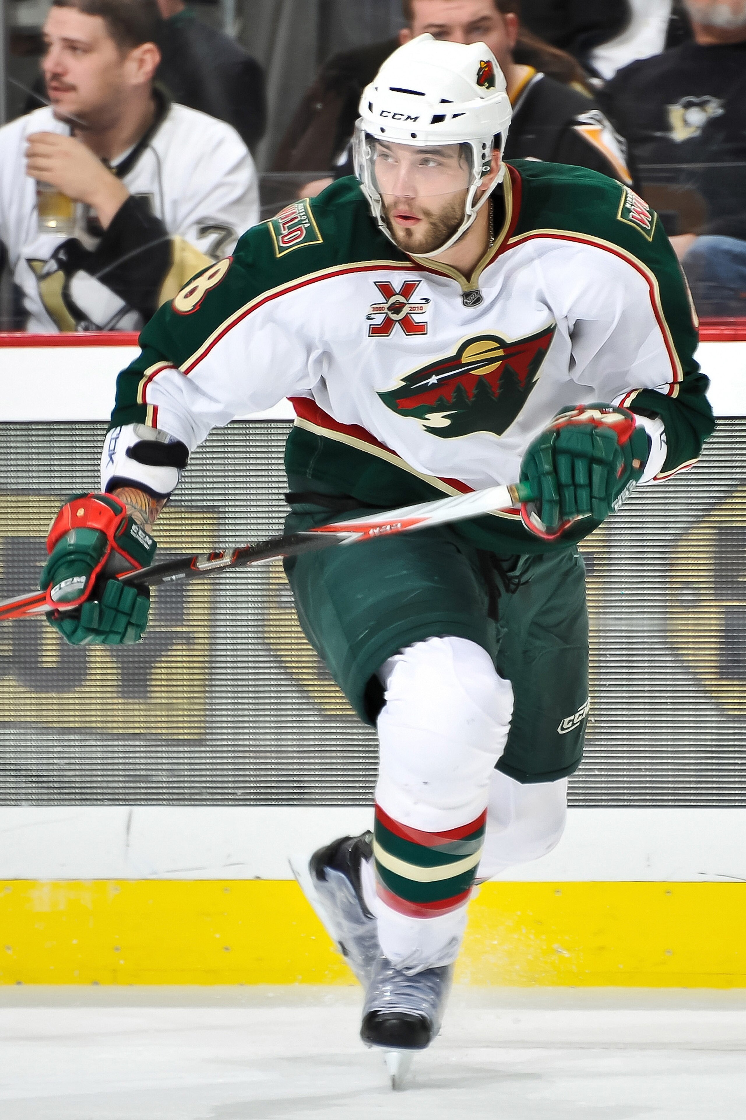 PITTSBURGH, PA - JANUARY 08:  Brent Burns #8 of the Minnesota Wild skates against the Pittsburgh Penguins on January 8, 2011 at CONSOL Energy Center in Pittsburgh, Pennsylvania.  (Photo by Jamie Sabau/Getty Images)