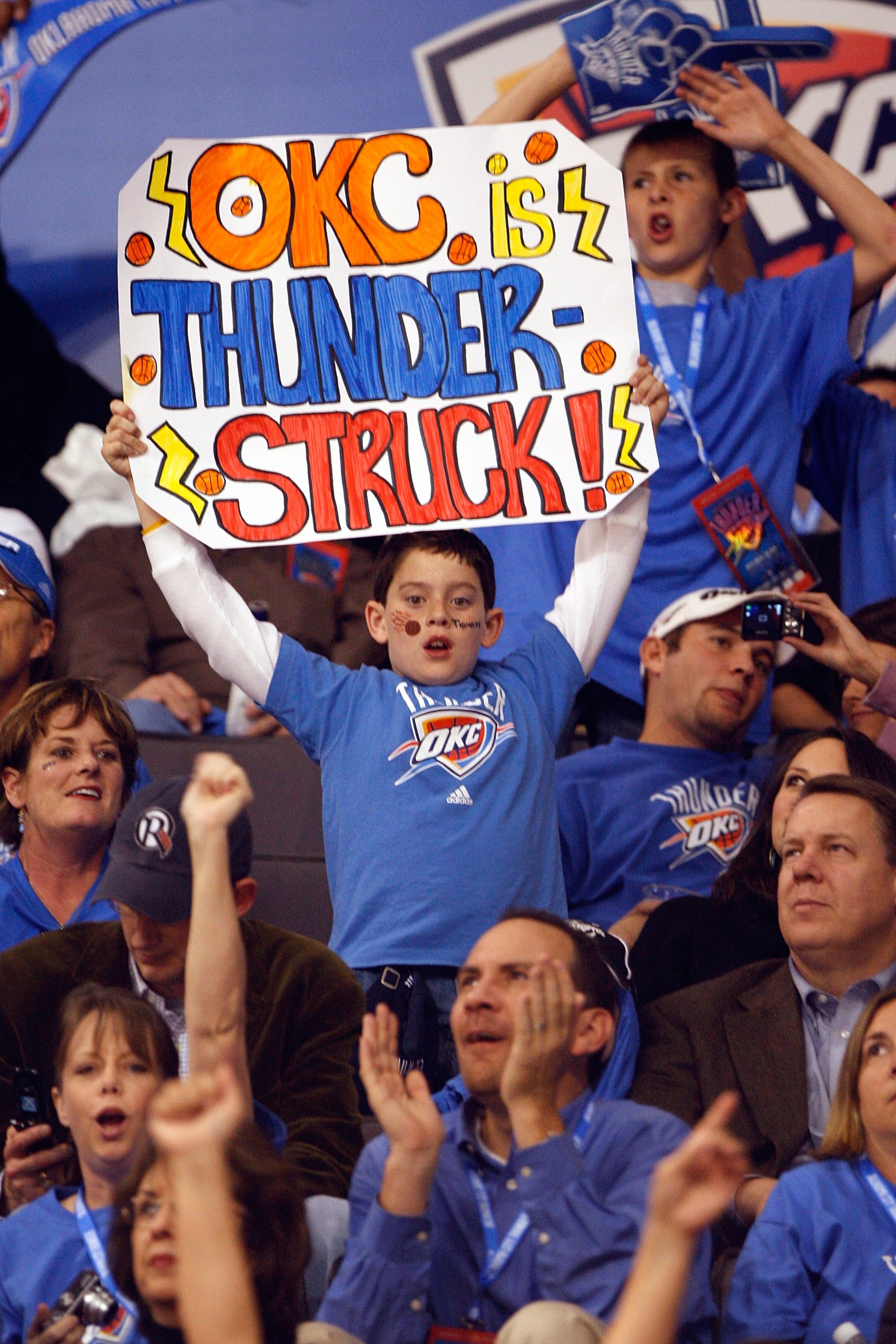 OKLAHOMA CITY - OCTOBER 29:  Fans cheer during the game between the Okalhoma City Thunder and the Milwaukee Bucks at the Ford Center on October 29, 2008 in Oklahoma City, Oklahoma.  The Bucks won 98-87.  The Bucks won 98-87.  NOTE TO USER: User expressly