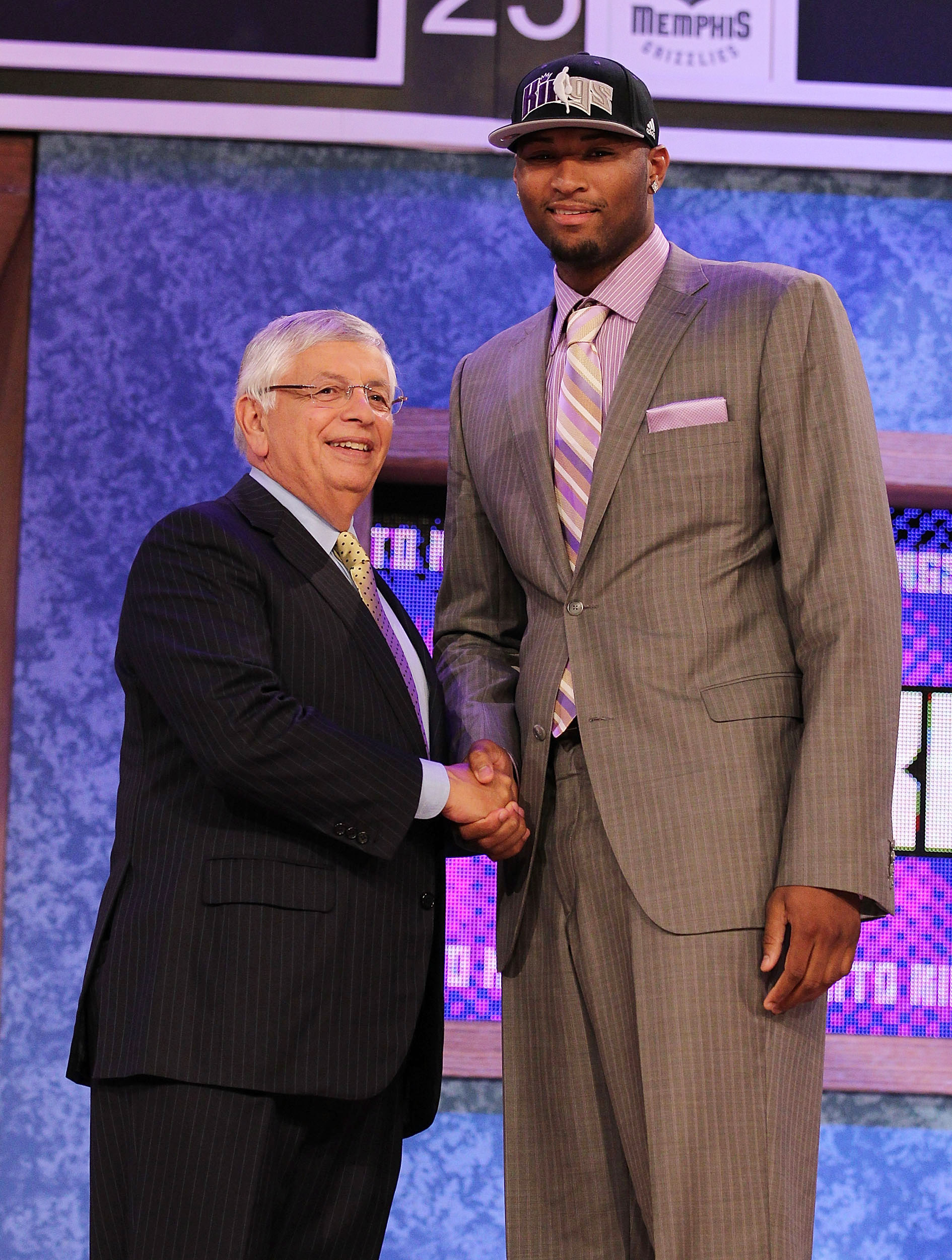 NEW YORK - JUNE 24:  DeMarcus Cousins stands with NBA Commisioner David Stern after being drafted fifth by  The Sacramento Kings at Madison Square Garden on June 24, 2010 in New York City.  NOTE TO USER: User expressly acknowledges and agrees that, by dow