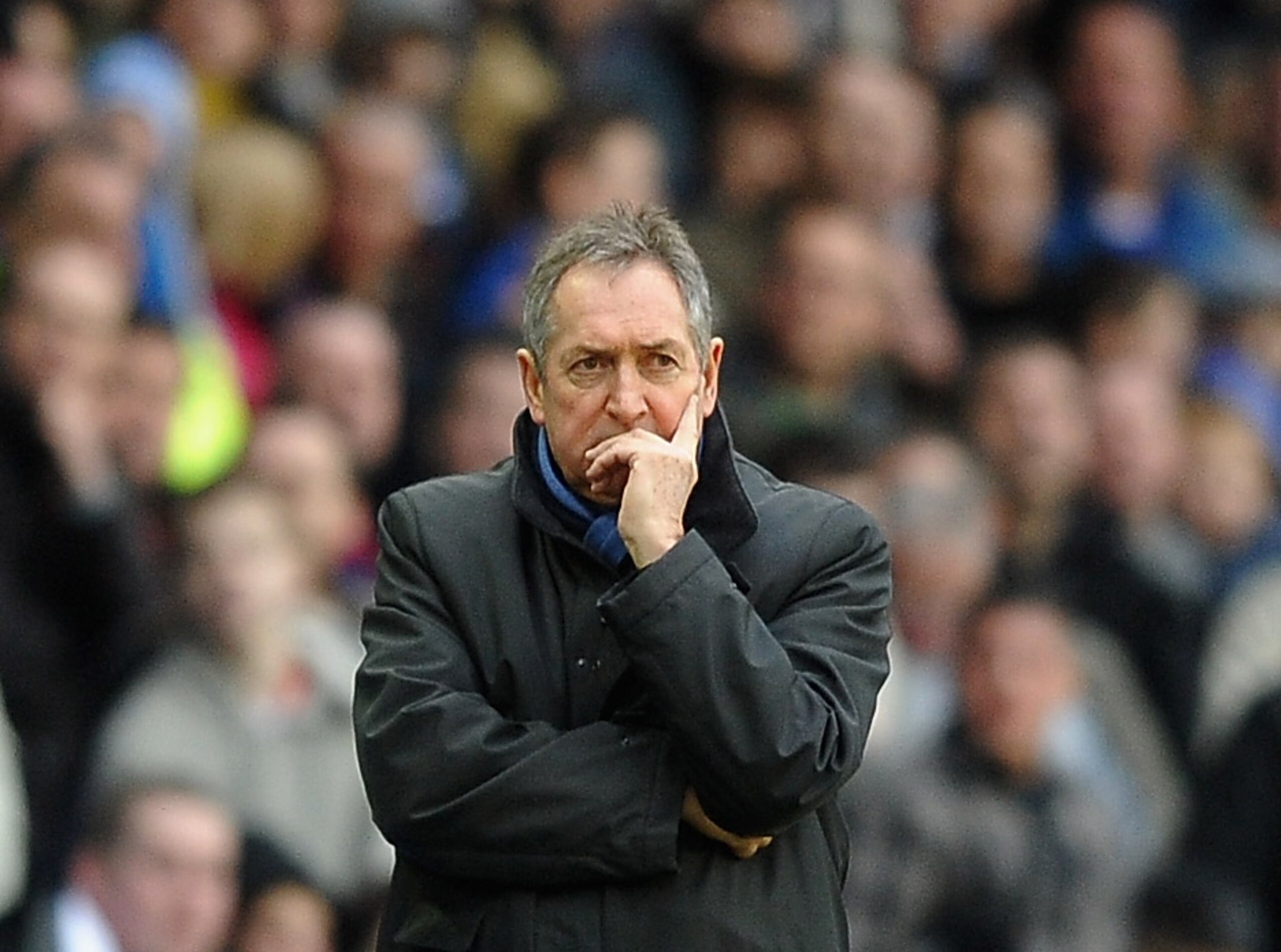 BIRMINGHAM, ENGLAND - JANUARY 16: Gerard Houllier of Aston Villa looks on during the Barclays Premier League match between Birmingham City and Aston Villa at St Andrews on January 16, 2011 in Birmingham, England.  (Photo by Laurence Griffiths/Getty Images