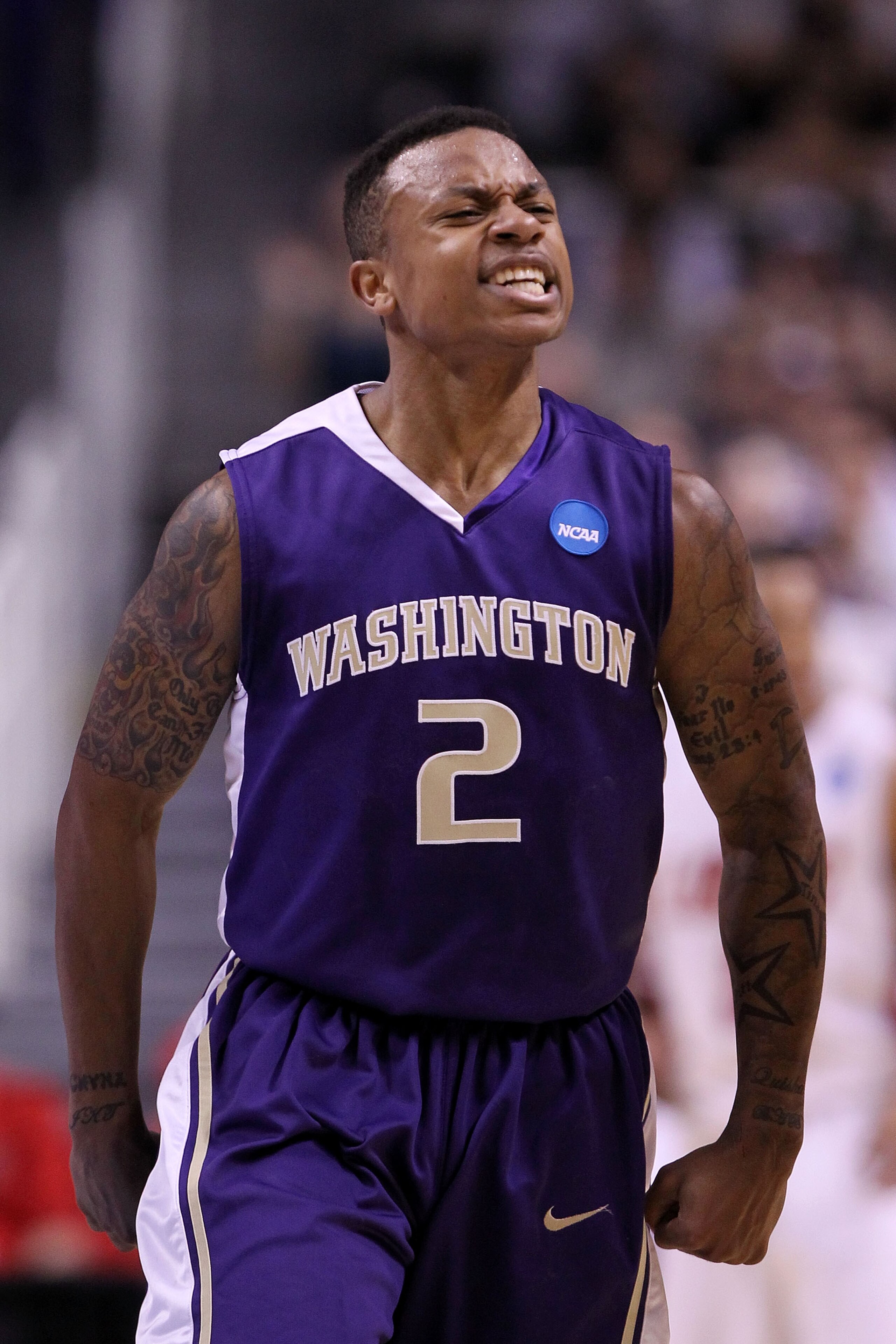 SAN JOSE, CA - MARCH 20:  Guard Isaiah Thomas #2 of the Washington Huskies reacts after a play against the New Mexico Lobos in the second round of the 2010 NCAA men's basketball tournament at HP Pavilion on March 20, 2010 in San Jose, California.  (Photo