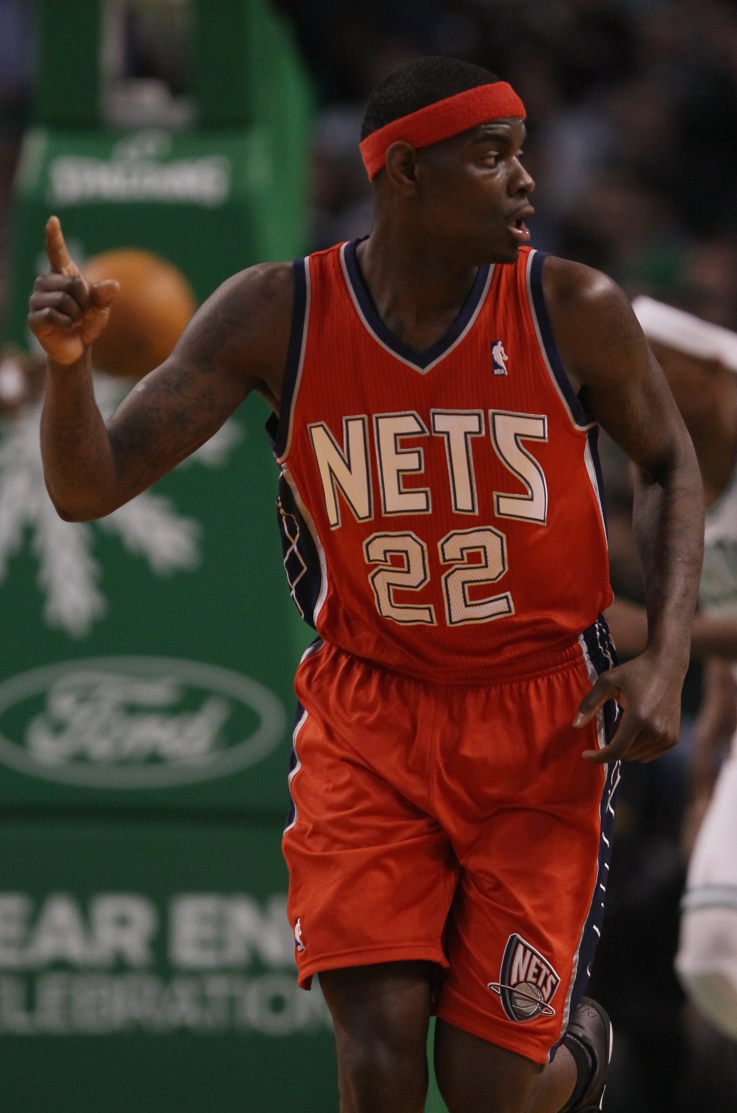 BOSTON - NOVEMBER 24:  Anthony Morrow #22 of the New Jersey Nets celebrates his basket in the first quarter against the Boston Celtics on November 24, 2010 at the TD Garden in Boston, Massachusetts. NOTE TO USER: User expressly acknowledges and agrees tha