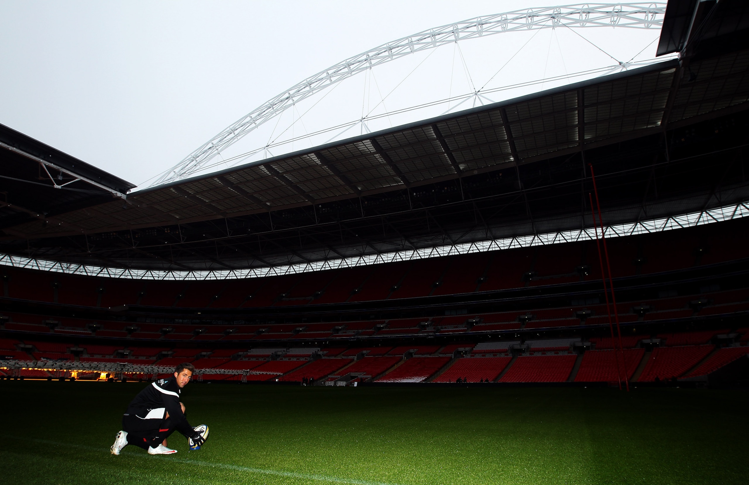 LONDON, ENGLAND - DECEMBER 20:  A portriat of Gavin Henson of Saracens as practices his kicking at Wembley Stadium on December 20, 2010 in London, England. Saracens will take on London Wasps at Wembley on December 26 in the Aviva Premiership.  (Photo by W
