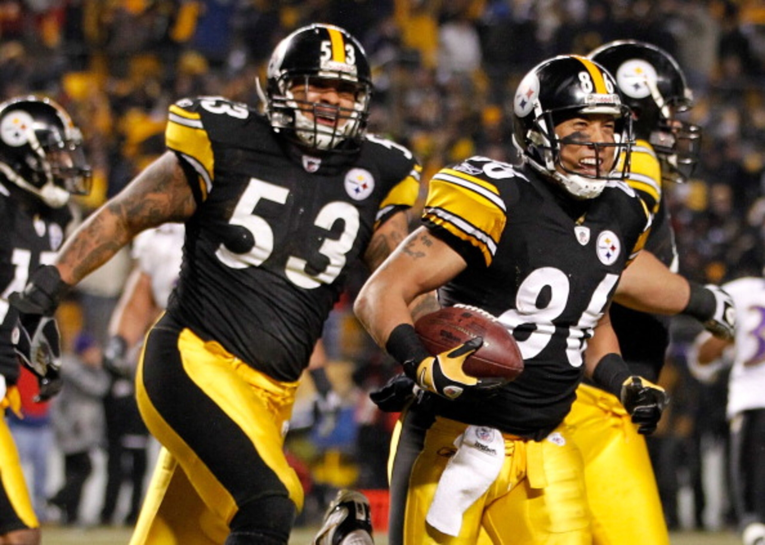 PITTSBURGH, PA - JANUARY 15:  Wide receiver Hines Ward #86 of the Pittsburgh Steelers celebrates after a touchdown against the Baltimore Ravens in the third quarter of the AFC Divisional Playoff Game at Heinz Field on January 15, 2011 in Pittsburgh, Penns
