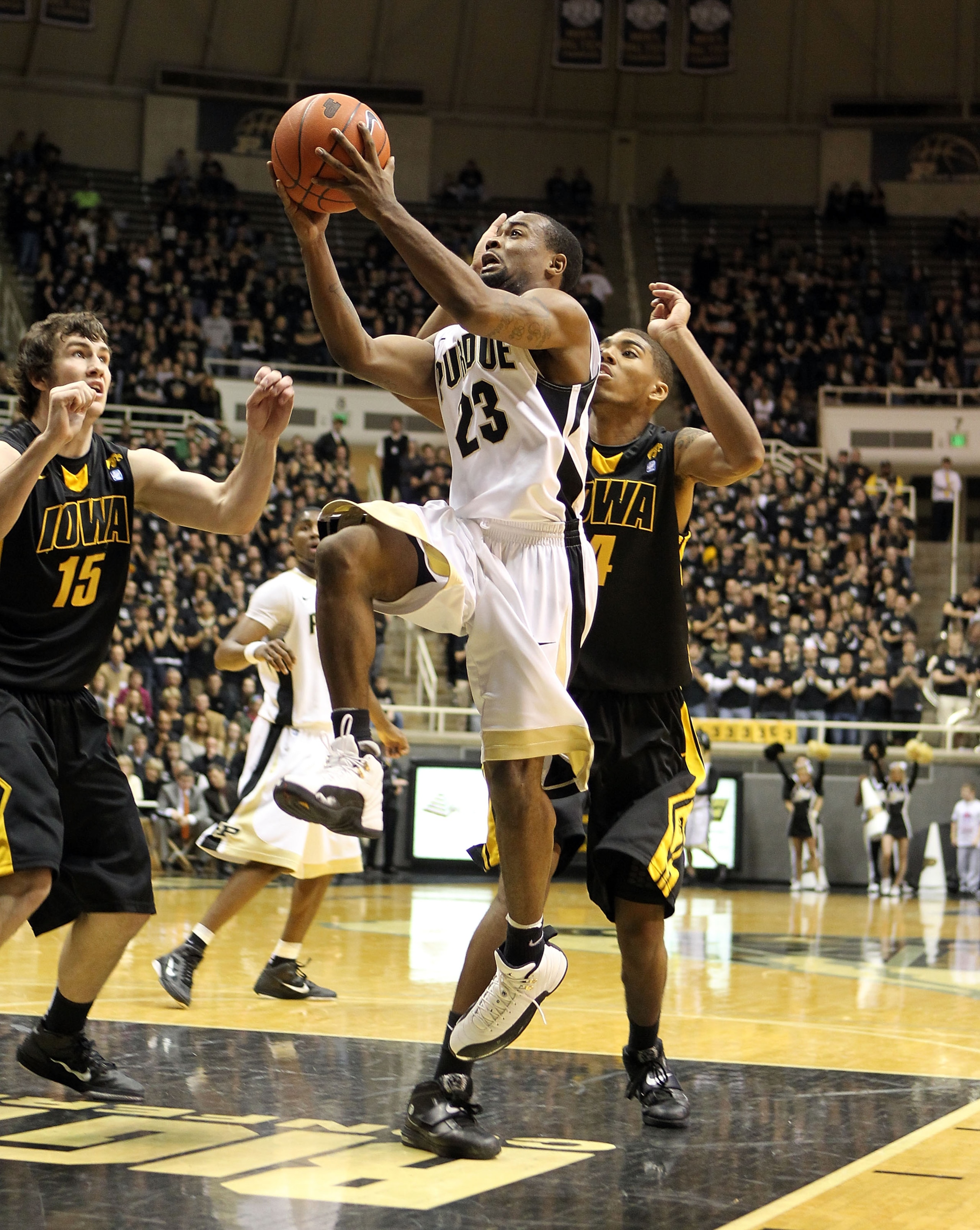WEST LAFAYETTE, IN - JANUARY 09:  Lewis Jackson #23 of the Purdue Boilermakers drives for a shot attempt against the Iowa Hawkeyes during the Big Ten Conference game at Mackey Arena on January 9, 2011 in West Lafayette, Indiana. Purdue won 75-52.  (Photo