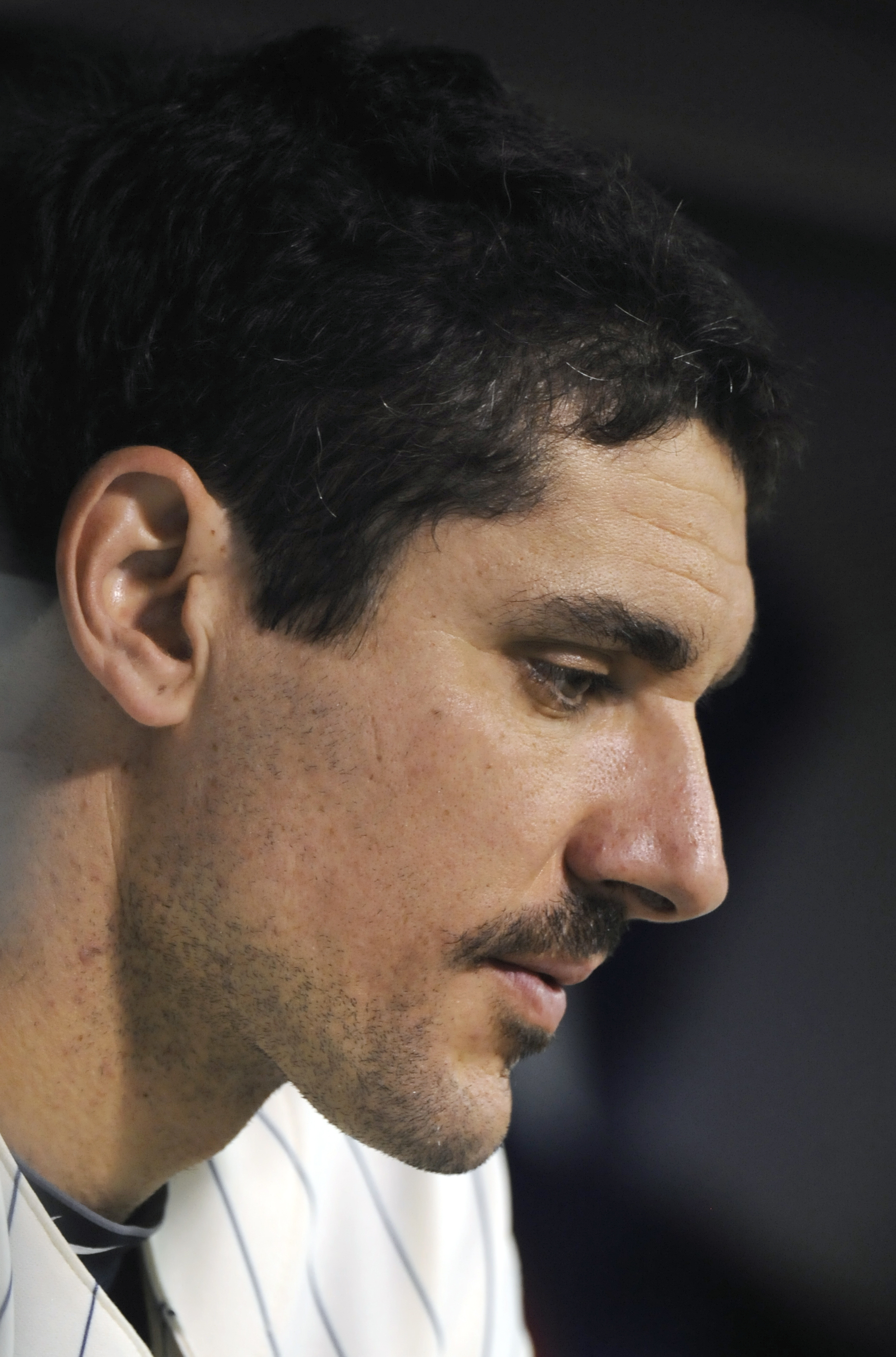 MINNEAPOLIS, MN - OCTOBER 7: Carl Pavano #48 of the Minnesota Twins in the dugout in the bottom of the seventh inning during game two of the ALDS game against the New York Yankees on October 7, 2010 at Target Field in Minneapolis, Minnesota. (Photo by Han
