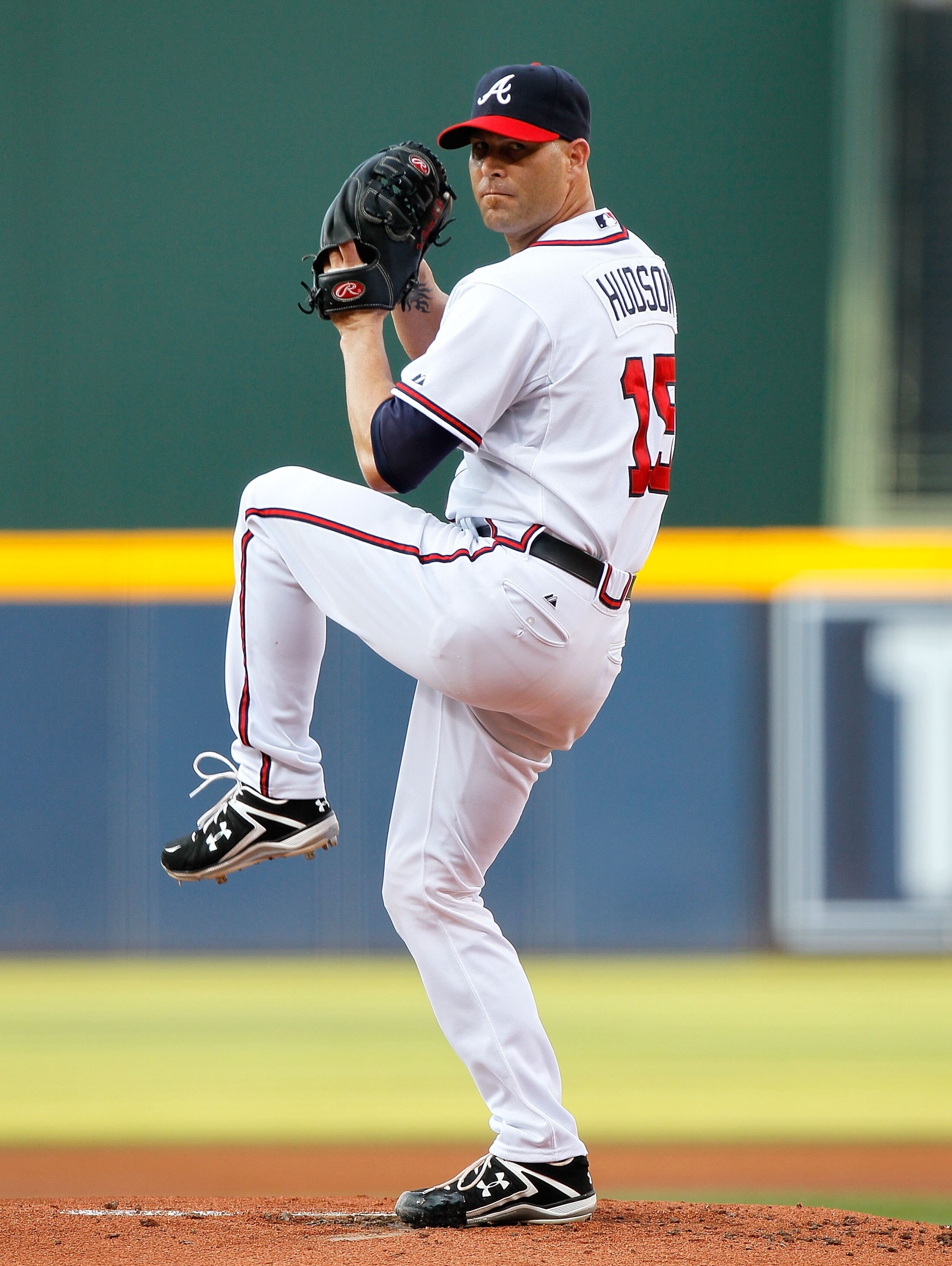ATLANTA - JUNE 28:  Pitcher Tim Hudson #15 of the Atlanta Braves against the Washington Nationals at Turner Field on June 28, 2010 in Atlanta, Georgia.  (Photo by Kevin C. Cox/Getty Images)