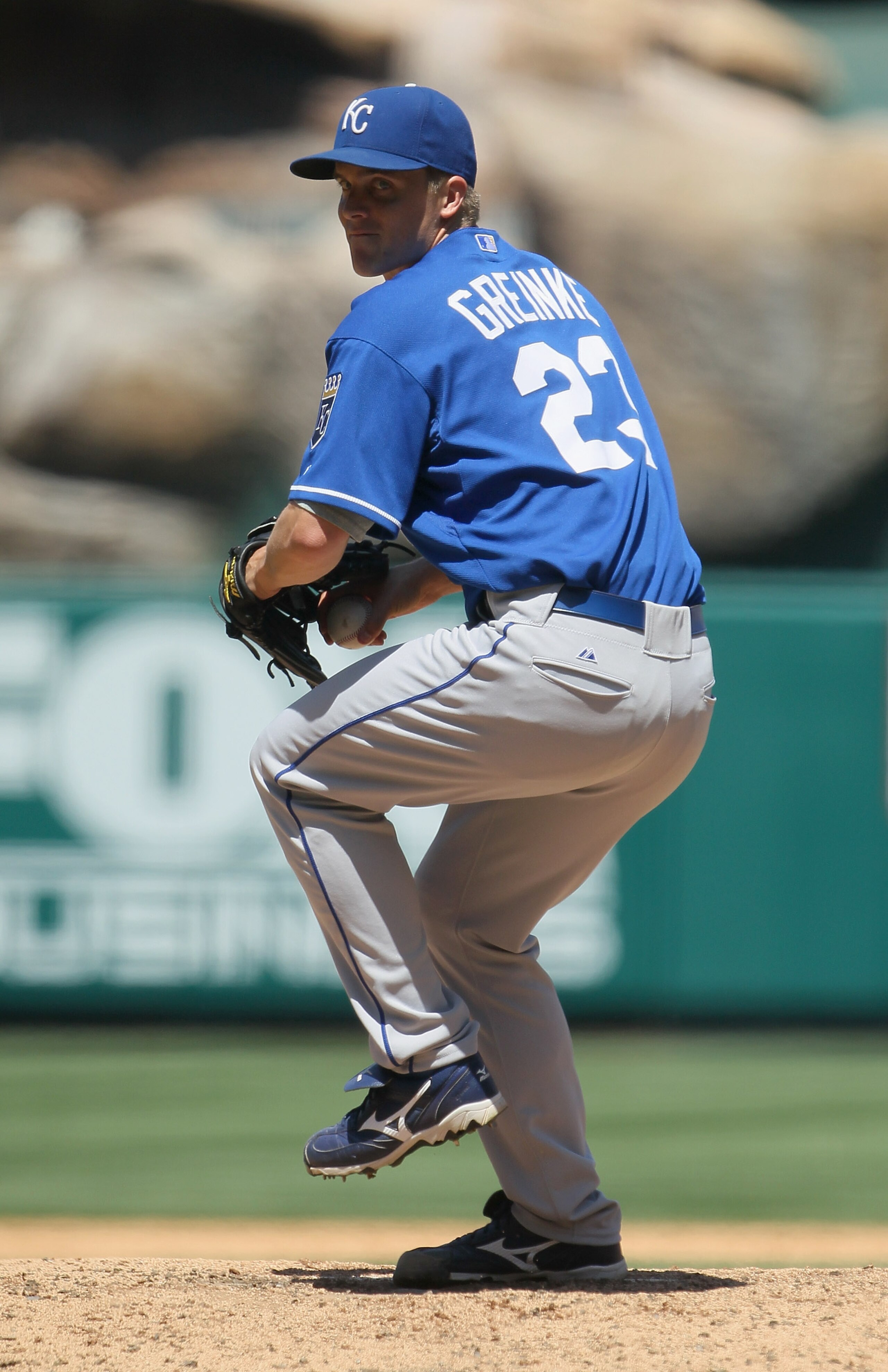 ANAHEIM, CA - AUGUST 11:  Zack Greinke #23 of the Kansas City Royals pitches against the Los Angeles Angels of Anaheim at Angel Stadium on August 11, 2010 in Anaheim, California.  (Photo by Jeff Gross/Getty Images)