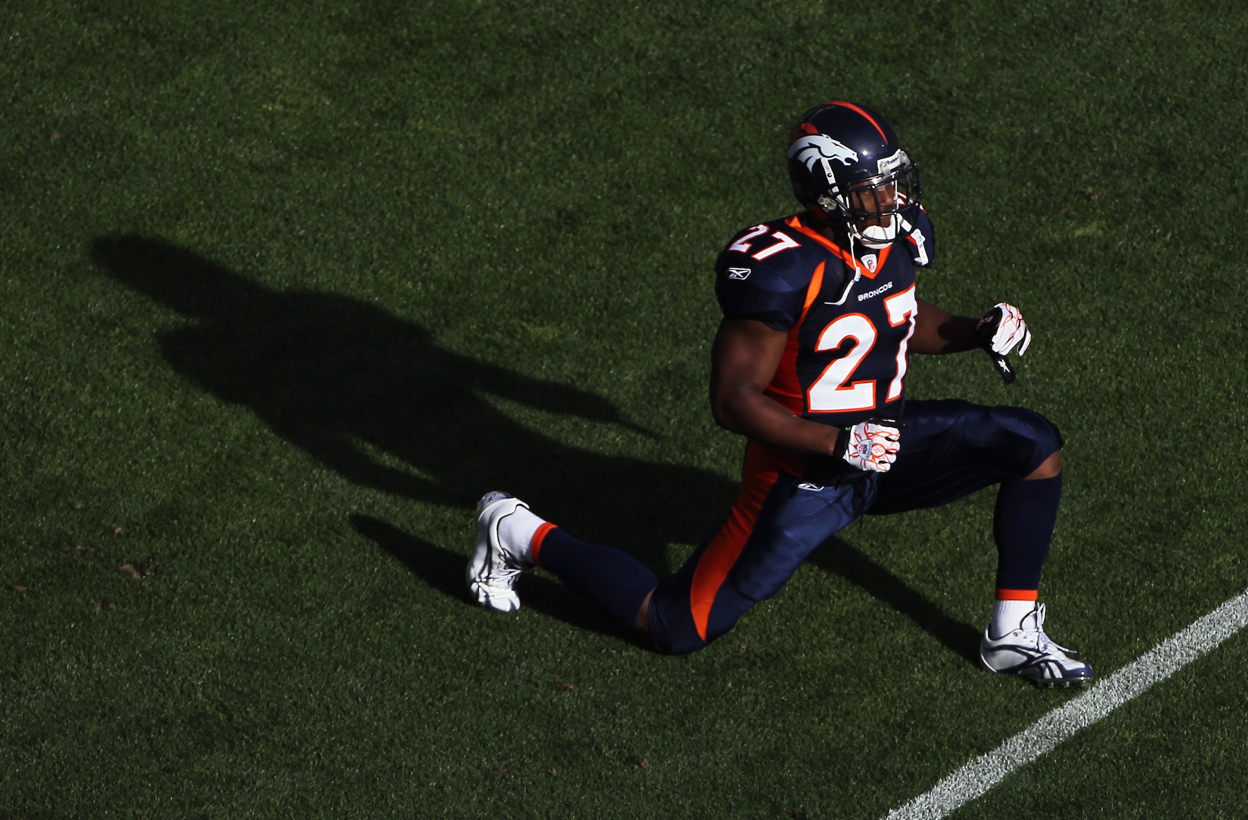 DENVER - DECEMBER 26:  Running back Knowshon Moreno #27 of the Denver Broncos warms up prior to facing the Houston Texas at INVESCO Field at Mile High on December 26, 2010 in Denver, Colorado. The Broncos defeated the Texans 24-23.  (Photo by Doug Pensing