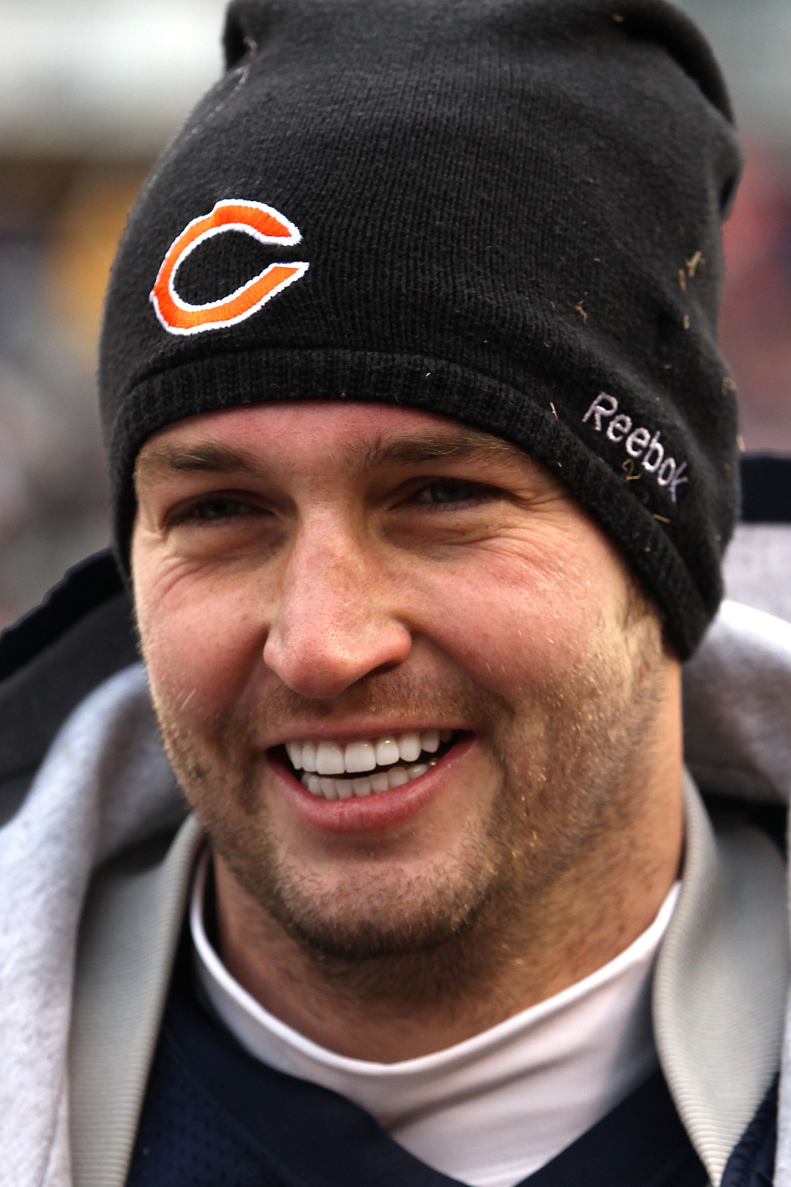 CHICAGO, IL - JANUARY 16:  Quarterback Jay Cutler #6 of the Chicago Bears smiles late in the second half against the Seattle Seahawks in the 2011 NFC divisional playoff game at Soldier Field on January 16, 2011 in Chicago, Illinois.  (Photo by Jonathan Da