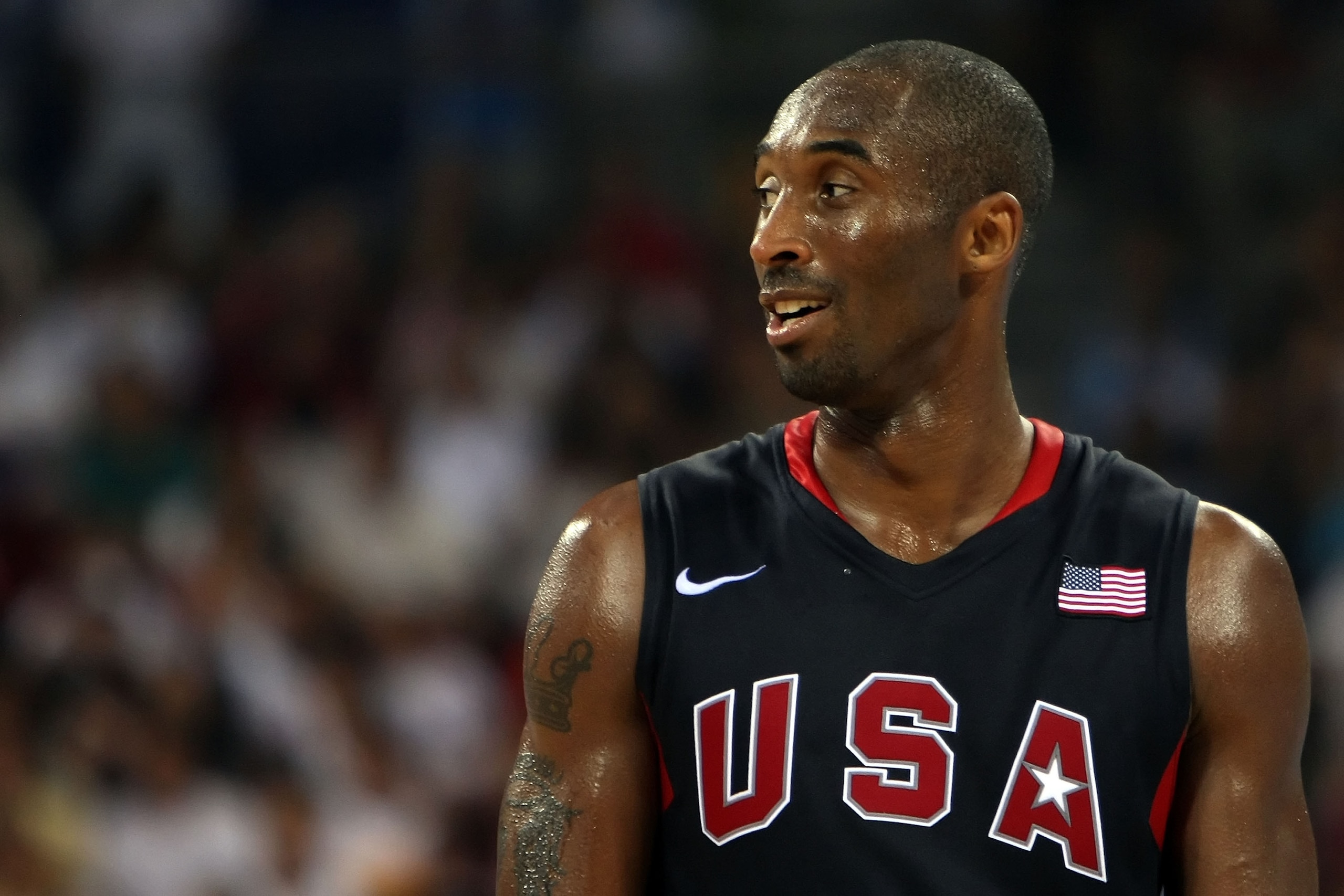 BEIJING - AUGUST 24:  Kobe Bryant #10 of the United States smiles in the fourth quarter of the gold medal game against Spain during Day 16 of the Beijing 2008 Olympic Games at the Beijing Olympic Basketball Gymnasium on August 24, 2008 in Beijing, China.