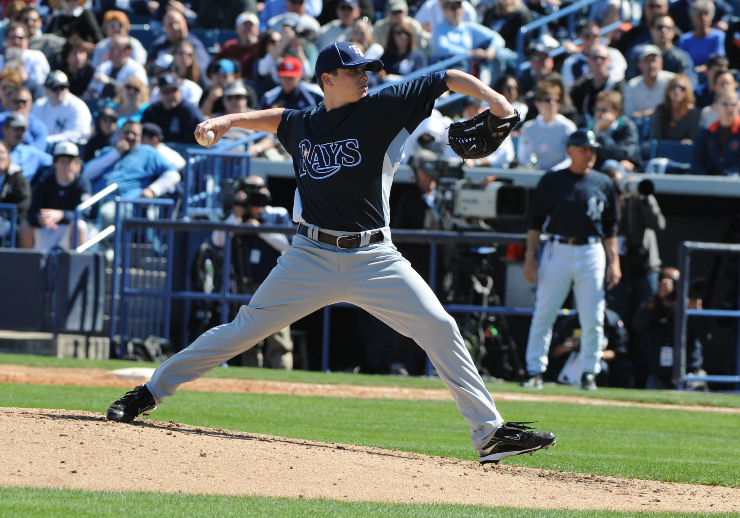 TAMPA, FL - MARCH 5: Pitcher Jeremy Hellickson #58 of the Tampa Bay Rays throws in relief against the New York Yankees March 5, 2010 at the George M. Steinbrenner  Field in Tampa, Florida. (Photo by Al Messerschmidt/Getty Images)