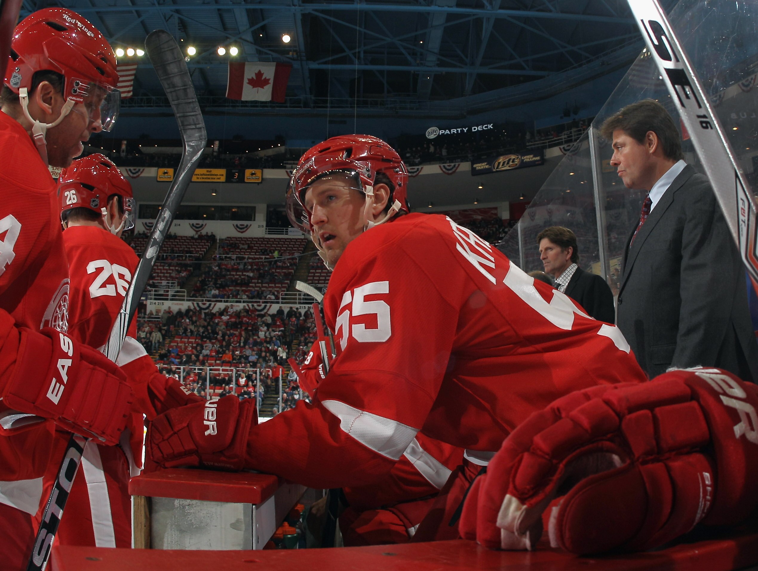 DETROIT, MI - DECEMBER 08:  Niklas Kronwall #55 of the Detroit Red Wings skates against the Nashville Predators at the Joe Louis Arena on December 8, 2010 in Detroit, Michigan. The Predators defeated the Red Wings 3-2.  (Photo by Bruce Bennett/Getty Image