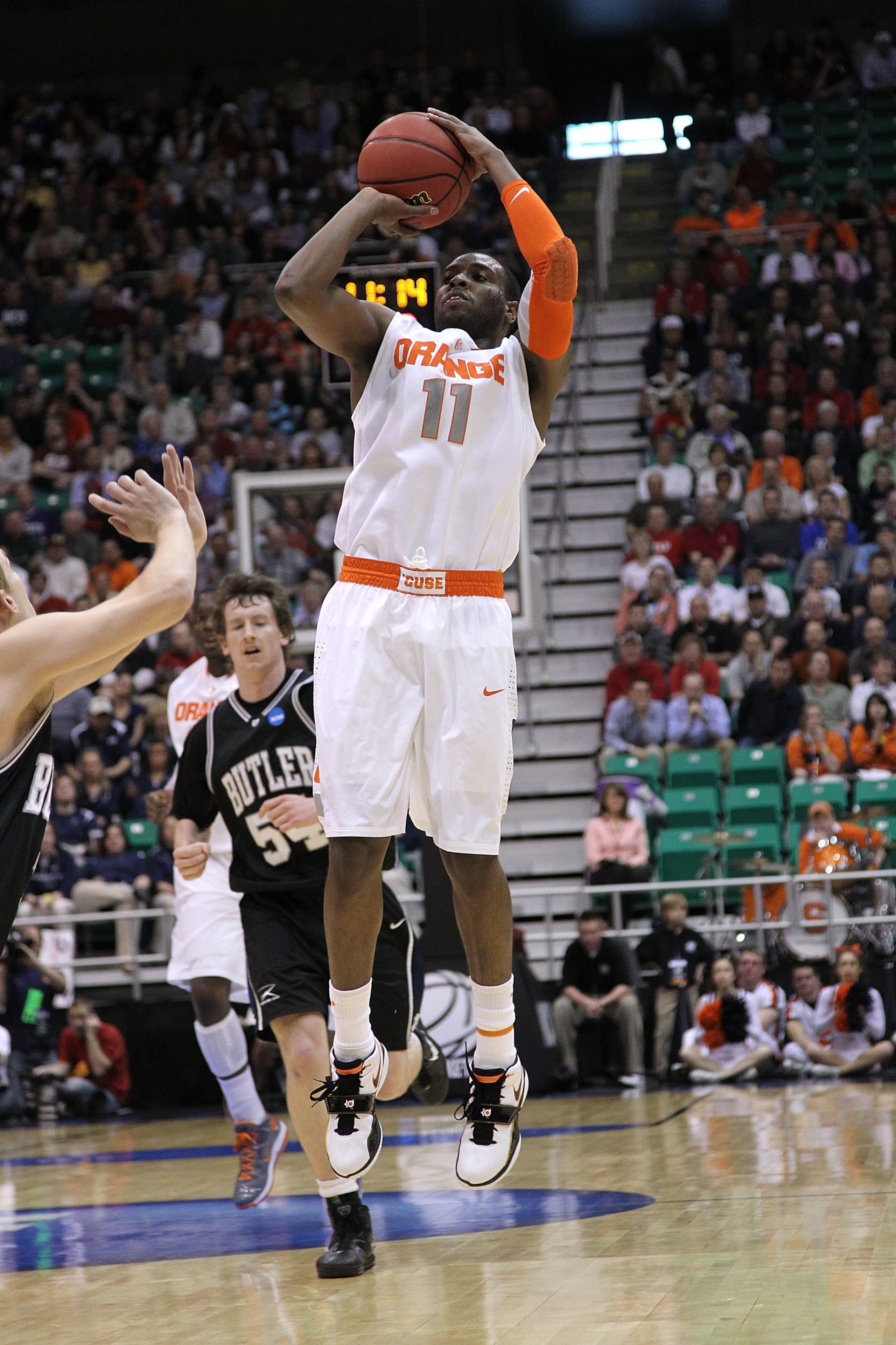 SALT LAKE CITY - MARCH 25:  Scoop Jardine #11 of the Syracuse Orange in action against the Butler Bulldogs during the west regional semifinal of the 2010 NCAA men's basketball tournament at the Energy Solutions Arena on March 25, 2010 in Salt Lake City, U