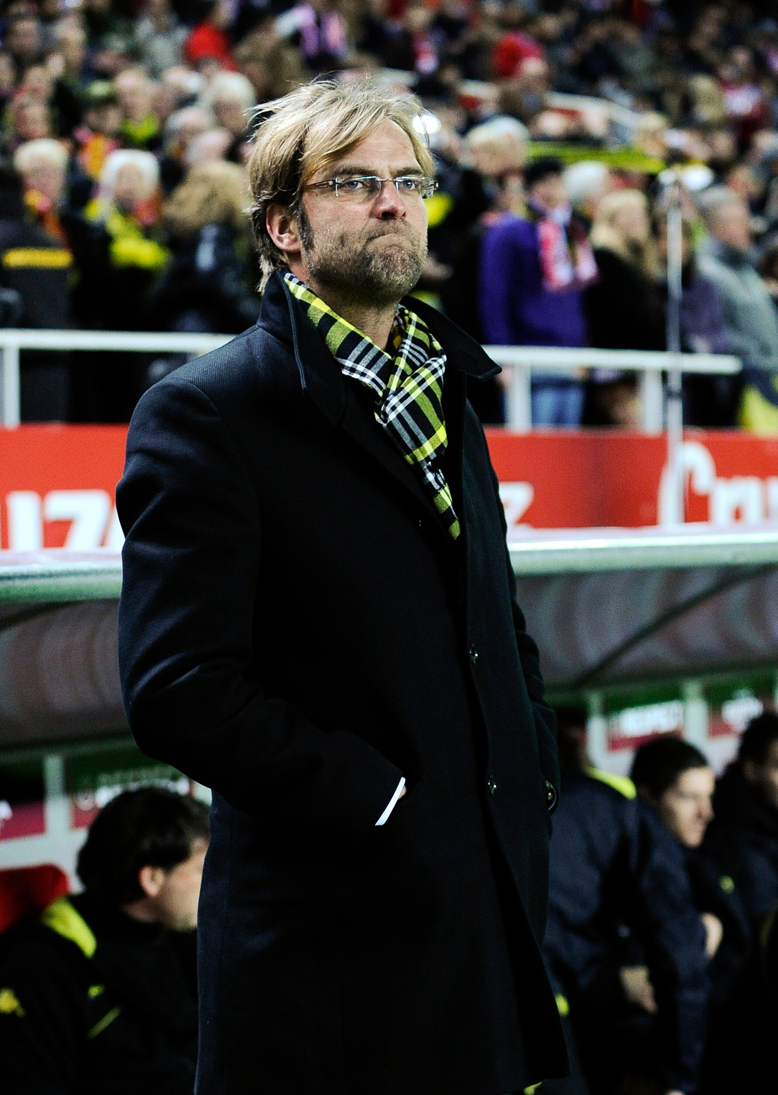 SEVILLE, SPAIN - DECEMBER 15: Head coach Jurgen Klopp of Borussia Dortmund looks on prior the UEFA Europa League group J match between Sevilla and Borussia Dortmund at Estadio Ramon Sanchez Pizjuan on December 15, 2010 in Seville, Spain. The match ended SEVILLE, SPAIN - DECEMBER 15: Head coach Jurgen Klopp of Borussia Dortmund looks on prior the UEFA Europa League group J match between Sevilla and Borussia Dortmund at Estadio Ramon Sanchez Pizjuan on December 15, 2010 in Seville, Spain. The match ended