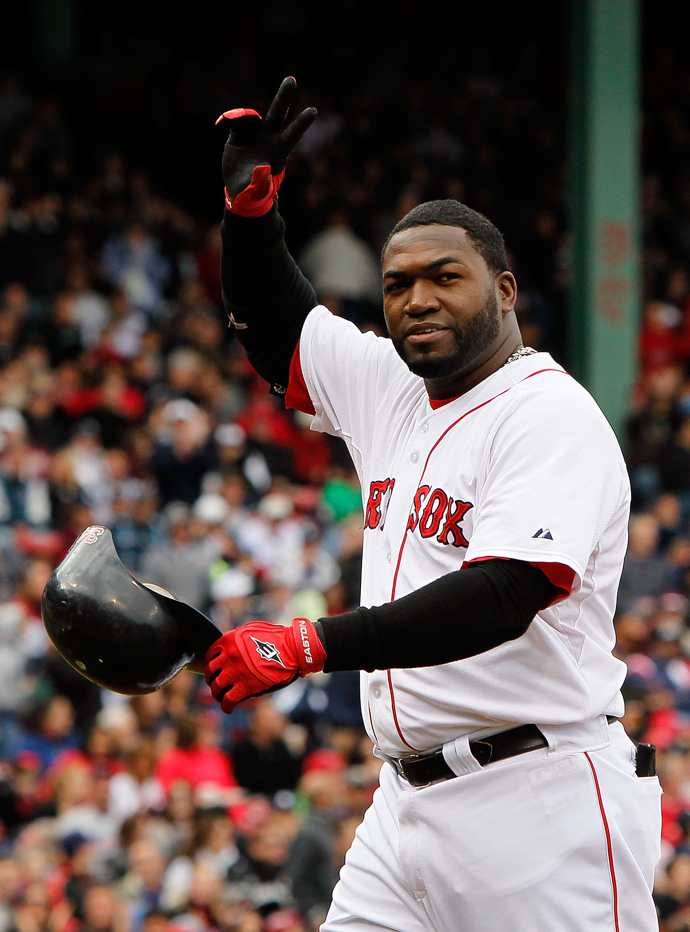 BOSTON - OCTOBER 3: David Ortiz #34 of the Boston Red Sox waves to fans after he was replaced by a pinch runner against the New York Yankees at Fenway Park, October 3, 2010, in Boston, Massachusetts. (Photo by Jim Rogash/Getty Images)