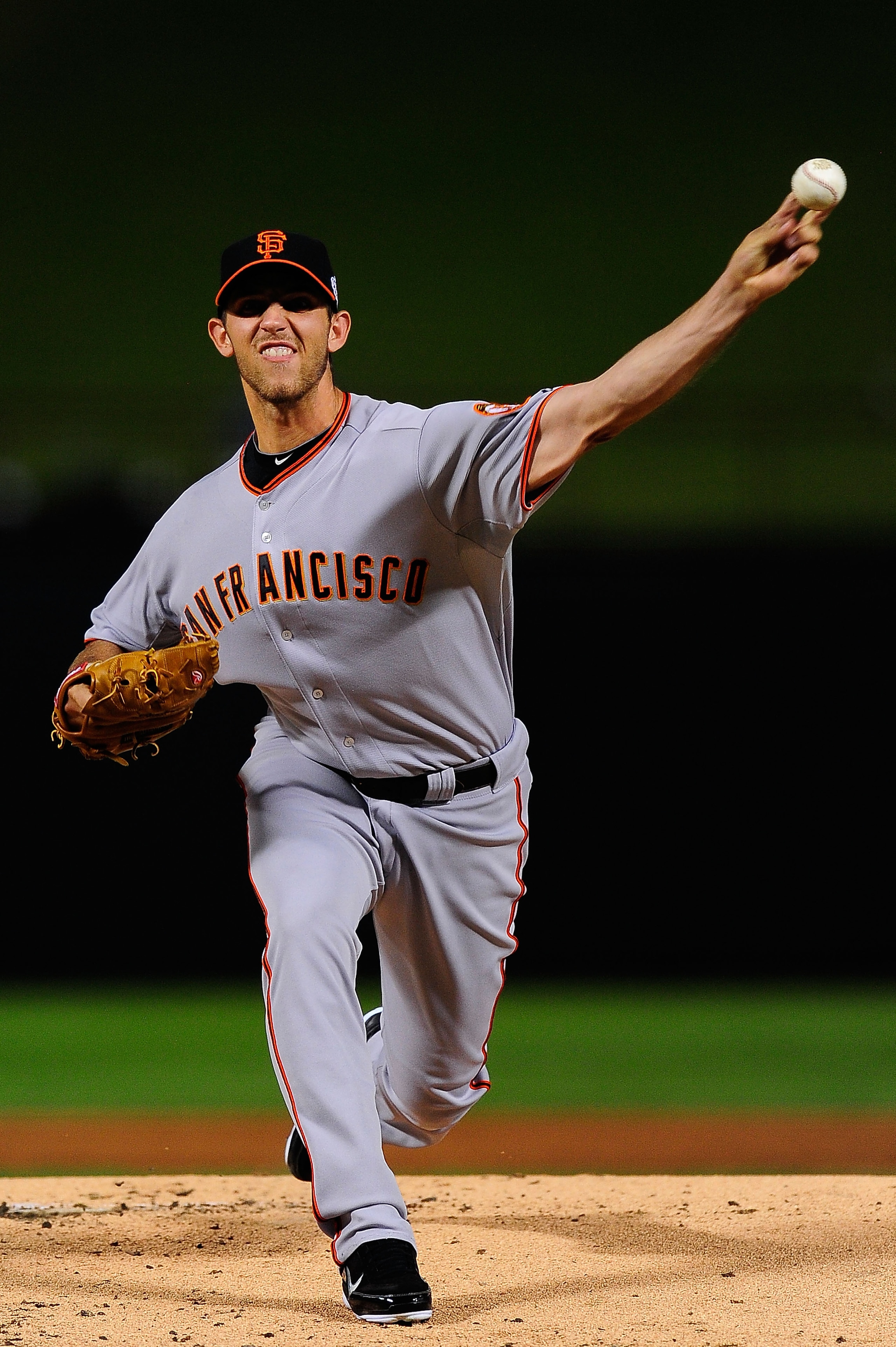 ARLINGTON, TX - OCTOBER 31: Starting pitcher Madison Bumgarner #40 of the San Francisco Giants pitches against the Texas Rangers in Game Four of the 2010 MLB World Series at Rangers Ballpark in Arlington on October 31, 2010 in Arlington, Texas. (Photo b ARLINGTON, TX - OCTOBER 31: Starting pitcher Madison Bumgarner #40 of the San Francisco Giants pitches against the Texas Rangers in Game Four of the 2010 MLB World Series at Rangers Ballpark in Arlington on October 31, 2010 in Arlington, Texas. (Photo b