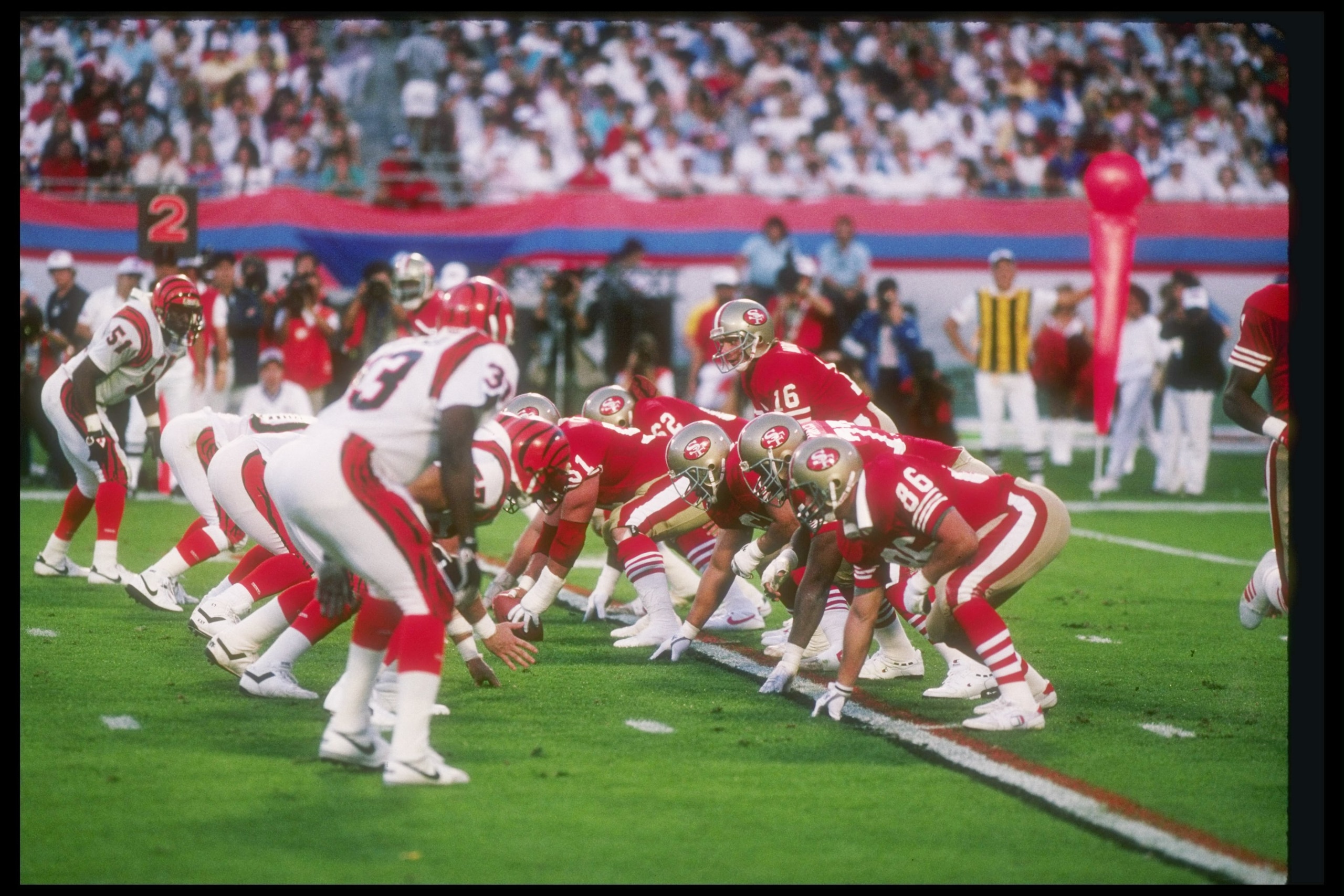 22 Jan 1989: Quarterback Joe Montana #16 of the San Francisco 49ers calls the signals during Super Bowl XXIII against the Cincinnati Bengals at the Joe Robbie Stadium in Miami, Florida. The 49ers won the game 20-16. Mandatory Credit: Rick Stewart /A 22 Jan 1989: Quarterback Joe Montana #16 of the San Francisco 49ers calls the signals during Super Bowl XXIII against the Cincinnati Bengals at the Joe Robbie Stadium in Miami, Florida. The 49ers won the game 20-16. Mandatory Credit: Rick Stewart /A
