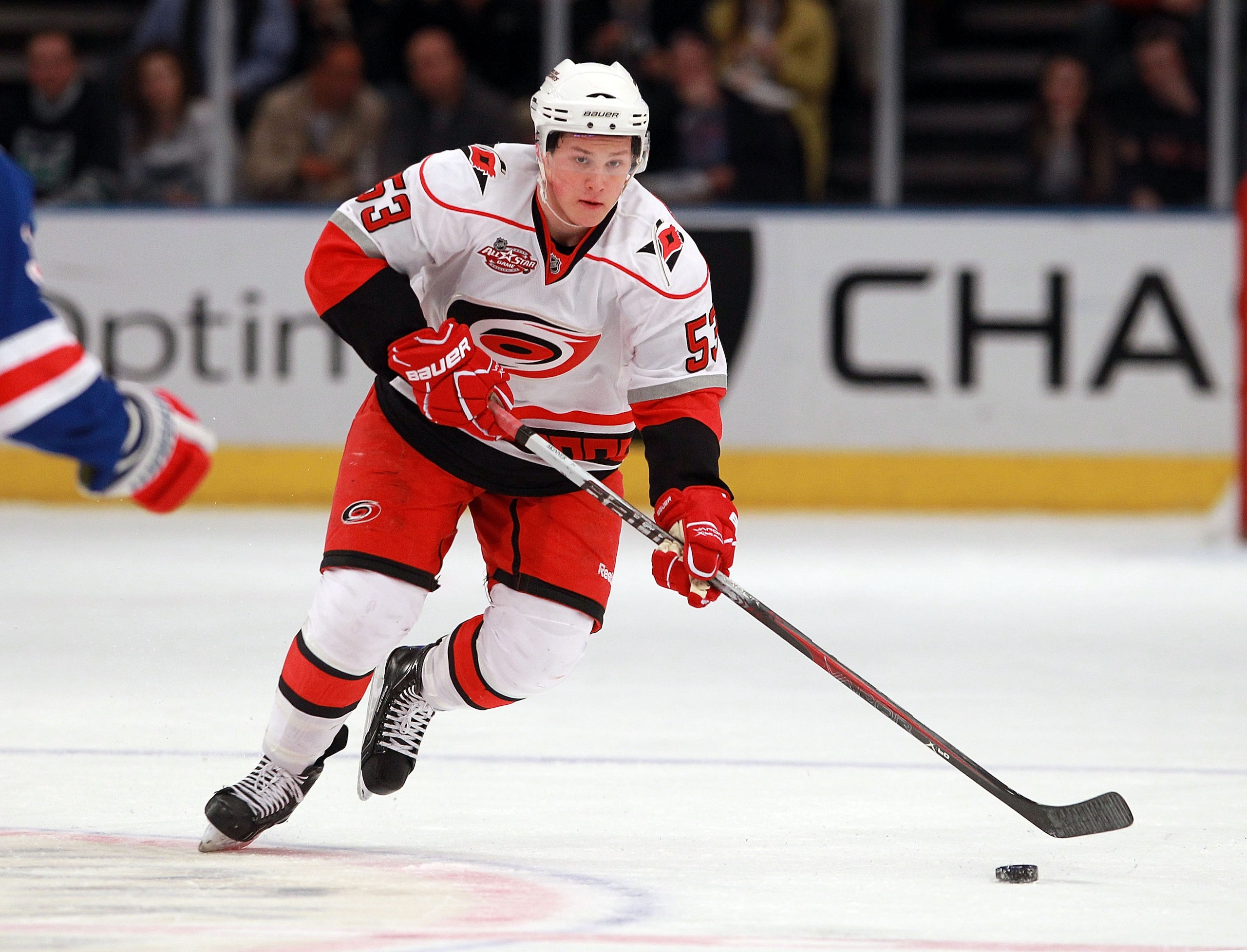 NEW YORK, NY - JANUARY 05:  Jeff Skinner #53 of the Carolina Hurricanes skates against the New York Rangers at Madison Square Garden on January 5, 2011 in New York City. The Rangers defeated the Hurricanes 2-1 in overtime.  (Photo by Bruce Bennett/Getty I
