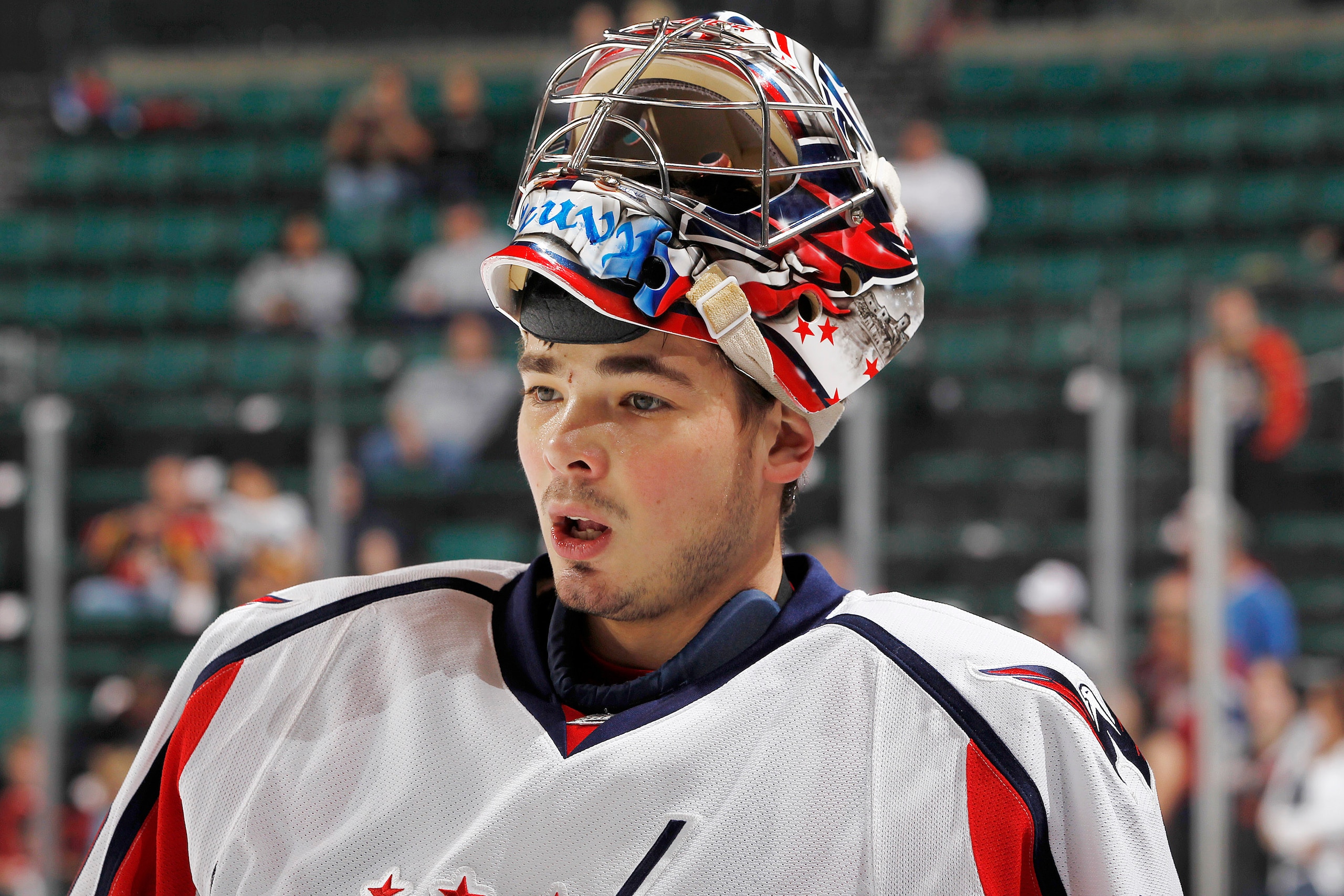 SUNRISE, FL - JANUARY 11: Goaltender Michal Neuvirth #30 of the Washington Capitals warms up prior to the game against the Florida Panthers on January 11, 2011 at the BankAtlantic Center in Sunrise, Florida. (Photo by Joel Auerbach/Getty Images)