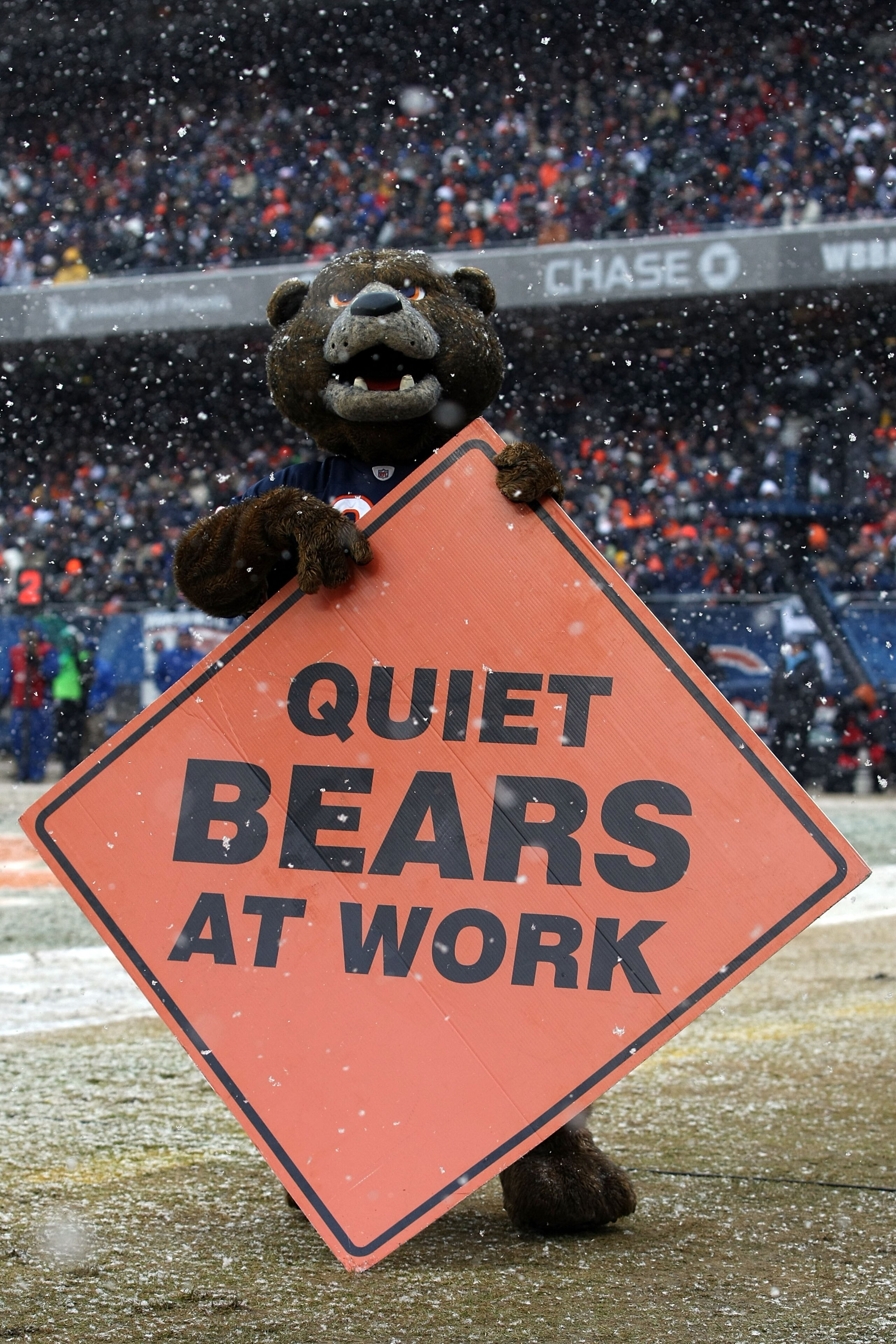 CHICAGO, IL - JANUARY 16: The Chicago Bears holds a sign on the field in the first half against the Seattle Seahawks in the 2011 NFC divisional playoff game at Soldier Field on January 16, 2011 in Chicago, Illinois. (Photo by Doug Pensinger/Getty Images CHICAGO, IL - JANUARY 16: The Chicago Bears holds a sign on the field in the first half against the Seattle Seahawks in the 2011 NFC divisional playoff game at Soldier Field on January 16, 2011 in Chicago, Illinois. (Photo by Doug Pensinger/Getty Images