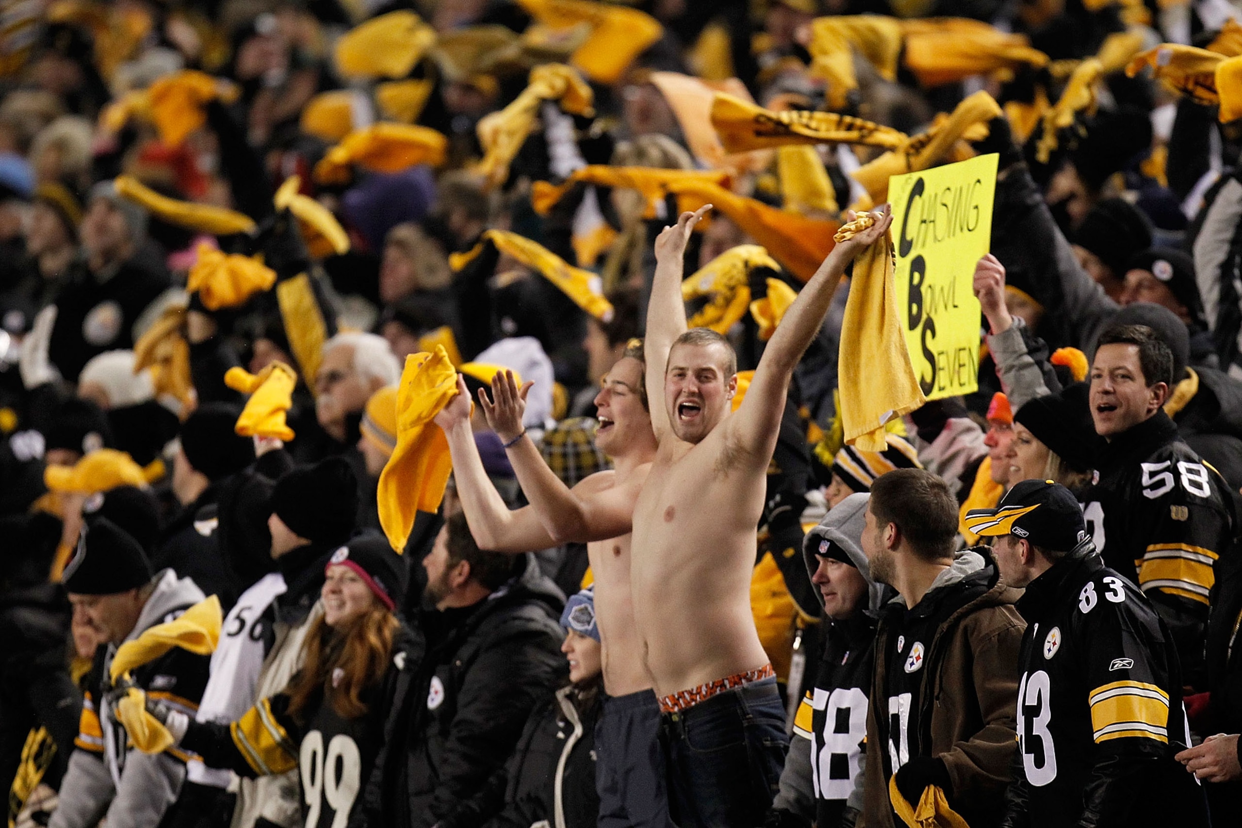 PITTSBURGH, PA - JANUARY 15:  Fans cheer during the AFC Divisional Playoff Game between the Baltimore Ravens and the Pittsburgh Steelers at Heinz Field on January 15, 2011 in Pittsburgh, Pennsylvania.  (Photo by Gregory Shamus/Getty Images)
