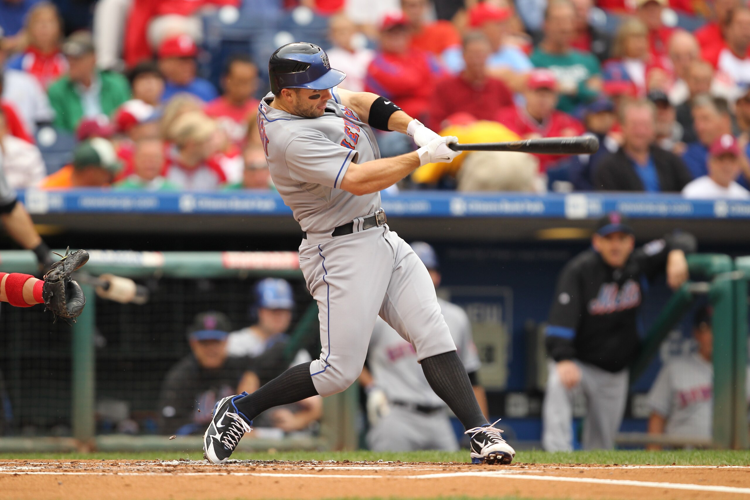 PHILADELPHIA - SEPTEMBER 26: Third baseman David Wright #5 of the New York Mets hits a solo home run during a game against the Philadelphia Phillies at Citizens Bank Park on September 26, 2010 in Philadelphia, Pennsylvania. (Photo by Hunter Martin/Getty I