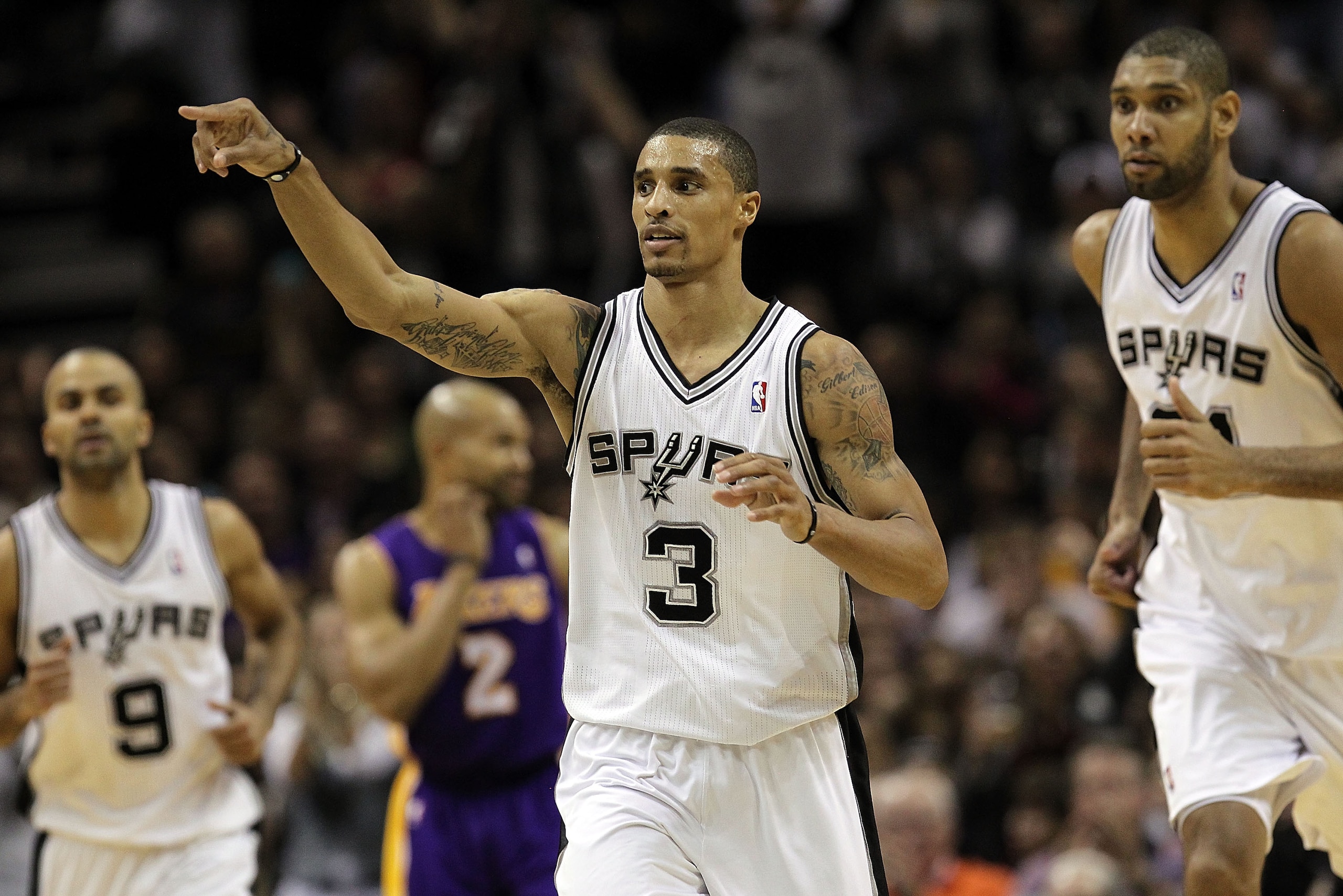 SAN ANTONIO, TX - DECEMBER 28:  Guard George Hill #3 of the San Antonio Spurs during play against the Los Angeles Lakers at AT&T Center on December 28, 2010 in San Antonio, Texas.  NOTE TO USER: User expressly acknowledges and agrees that, by downloading