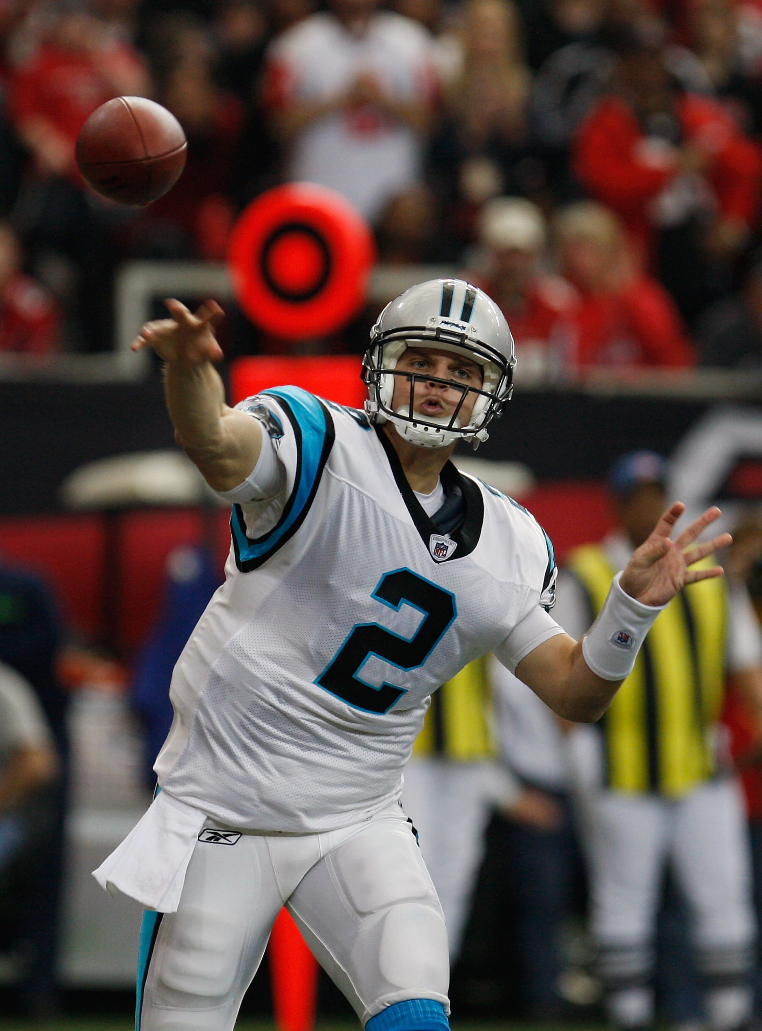 ATLANTA, GA - JANUARY 02:  Jimmy Clausen #2 of the Carolina Panthers throws a pass in the second quarter during their game against the Atlanta Falcons at the Georgia Dome on January 2, 2011 in Atlanta, Georgia.  (Photo by Scott Halleran/Getty Images)