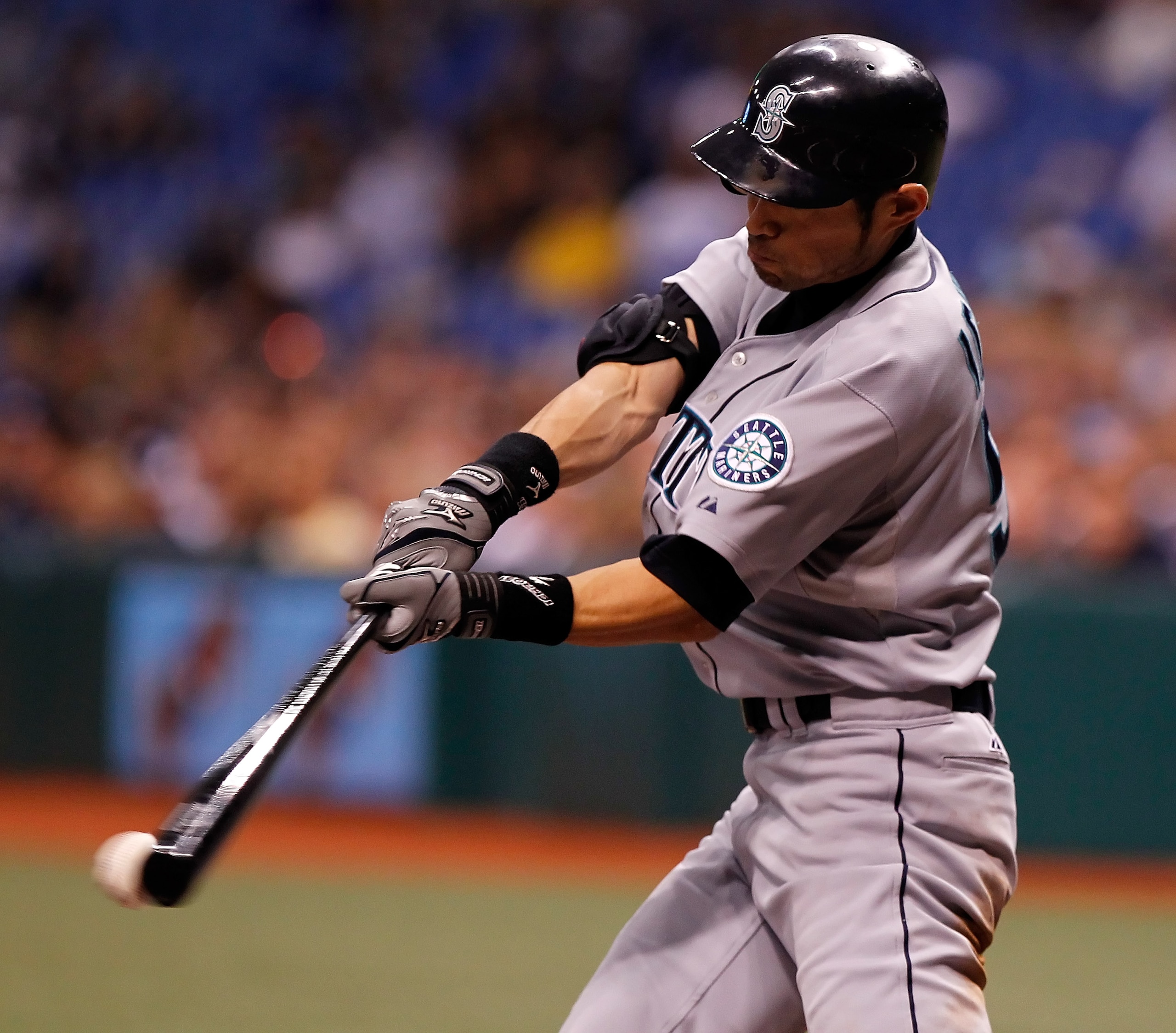 ST. PETERSBURG - SEPTEMBER 24: Outfielder Ichiro Suzuki #51 of the Seattle Mariners fouls off a pitch against the Tampa Bay Rays during the game at Tropicana Field on September 24, 2010 in St. Petersburg, Florida. (Photo by J. Meric/Getty Images) ST. PETERSBURG - SEPTEMBER 24: Outfielder Ichiro Suzuki #51 of the Seattle Mariners fouls off a pitch against the Tampa Bay Rays during the game at Tropicana Field on September 24, 2010 in St. Petersburg, Florida. (Photo by J. Meric/Getty Images)