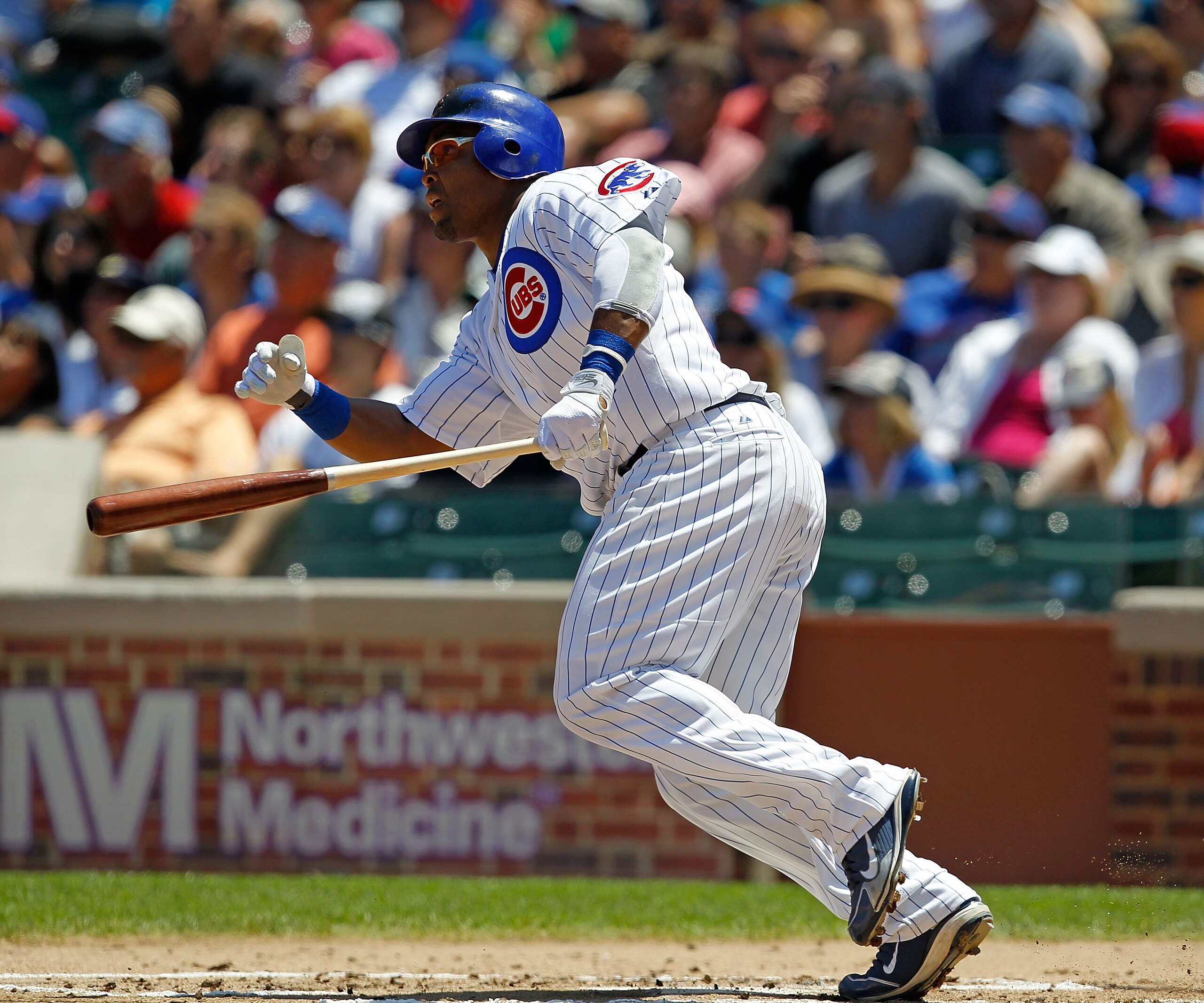 CHICAGO - JUNE 30: Marlon Byrd #24 of the Chicago Cubs runs after hitting the ball against the Pittsburgh Pirates at Wrigley Field on June 30, 2010 in Chicago, Illinois. The Pirates defeated the Cubs 2-0. (Photo by Jonathan Daniel/Getty Images) CHICAGO - JUNE 30: Marlon Byrd #24 of the Chicago Cubs runs after hitting the ball against the Pittsburgh Pirates at Wrigley Field on June 30, 2010 in Chicago, Illinois. The Pirates defeated the Cubs 2-0. (Photo by Jonathan Daniel/Getty Images)