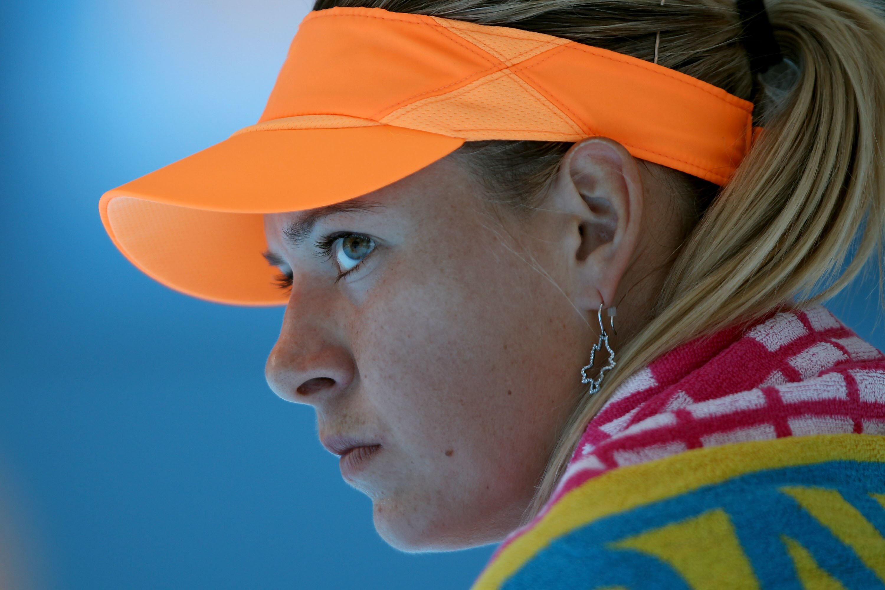 MELBOURNE, AUSTRALIA - JANUARY 17:  Maria Sharapova of Russia looks on between games in her first round match against Tamarine Tanasugarn of Thailand during day one of the 2011 Australian Open at Melbourne Park on January 17, 2011 in Melbourne, Australia.