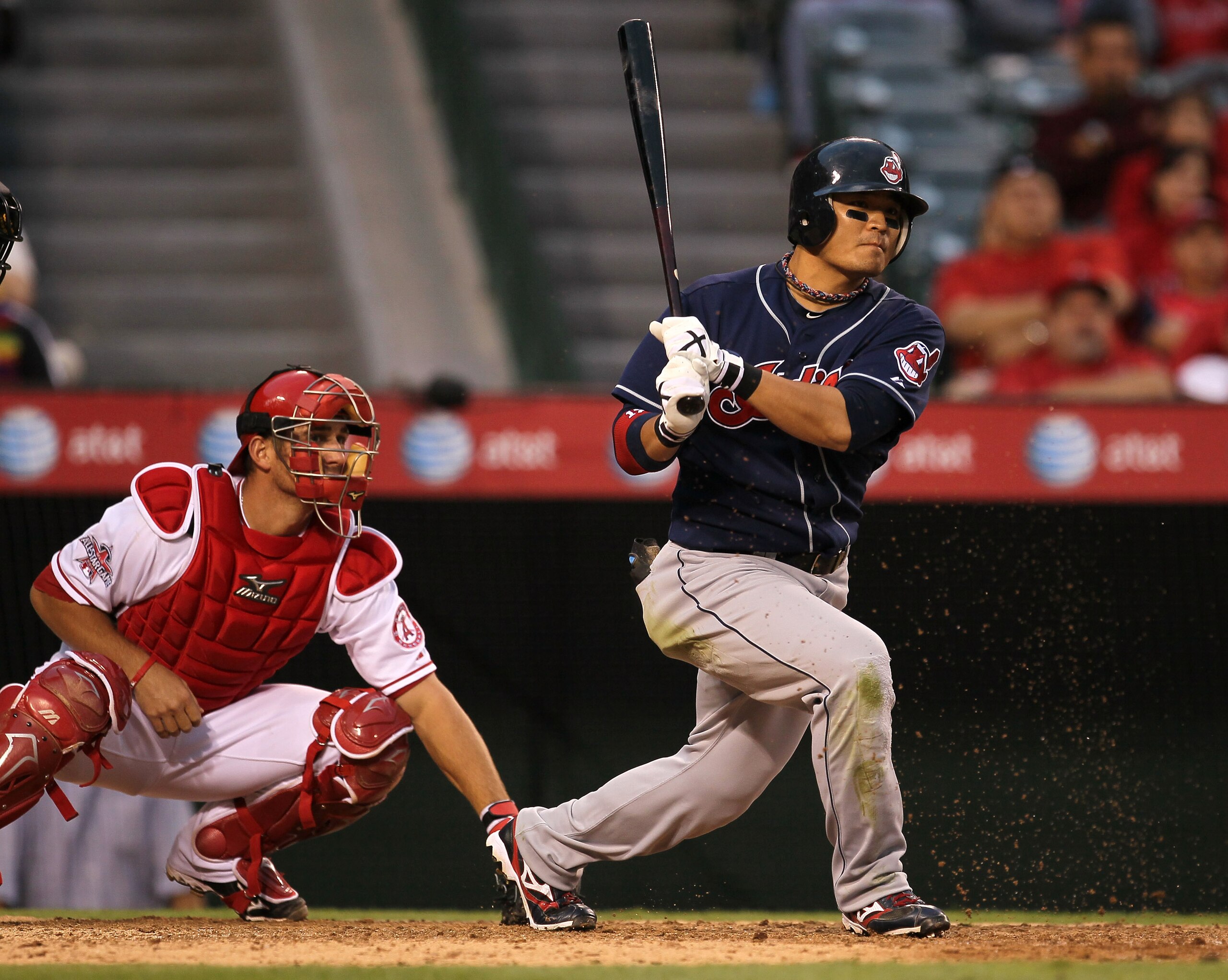 ANAHEIM, CA - SEPTEMBER 08:  Shin-Soo Choo #17 of the Cleveland Indian bats against the Los Angeles Angels of Anaheim on September 8, 2010 at Angel Stadium in Anaheim, California.   The Angels won 4-3 in 16 innings.  (Photo by Stephen Dunn/Getty Images)