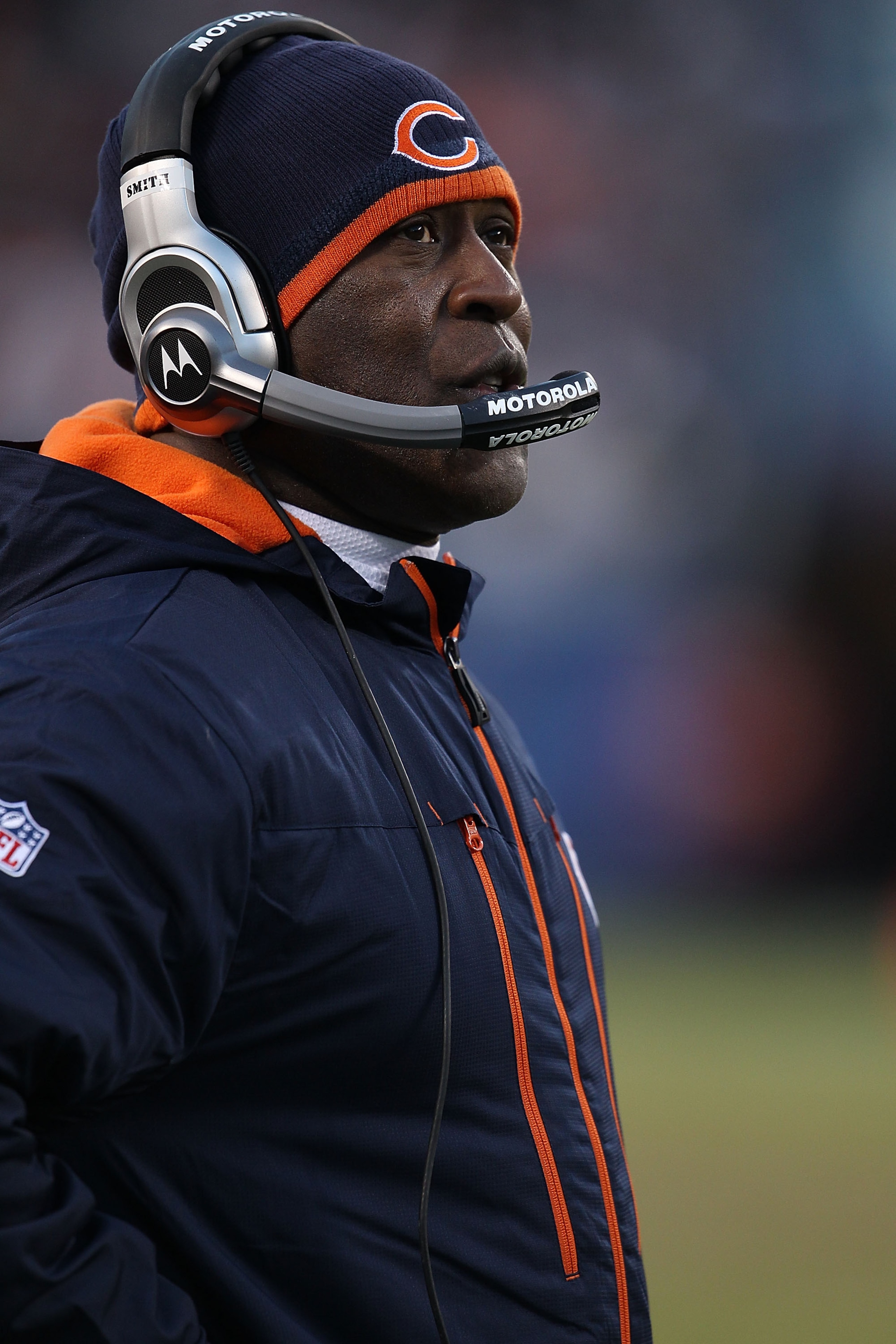 CHICAGO - NOVEMBER 28: Head coach Lovie Smith of the Chicago Bears watches as his team takes on the Philadelphia Eagles at Soldier Field on November 28, 2010 in Chicago, Illinois. The Bears defeated the Eagles 31-26. (Photo by Jonathan Daniel/Getty Images