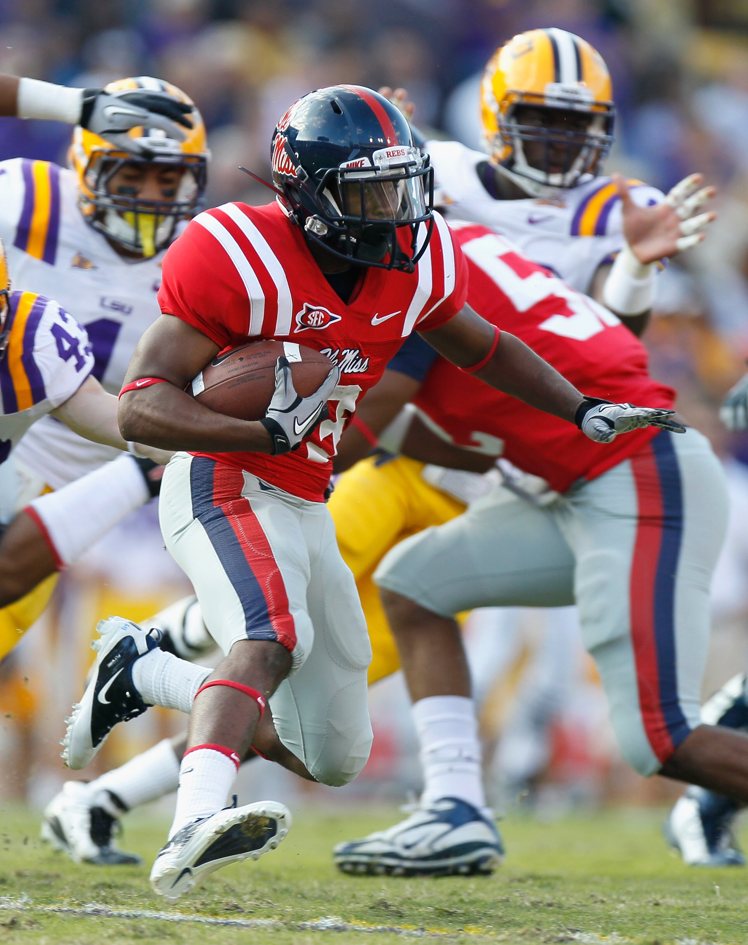 BATON ROUGE, LA - NOVEMBER 20:  Jeff Scott #3 of the Ole Miss Rebels against the Louisiana State University Tigers at Tiger Stadium on November 20, 2010 in Baton Rouge, Louisiana.  (Photo by Kevin C. Cox/Getty Images)
