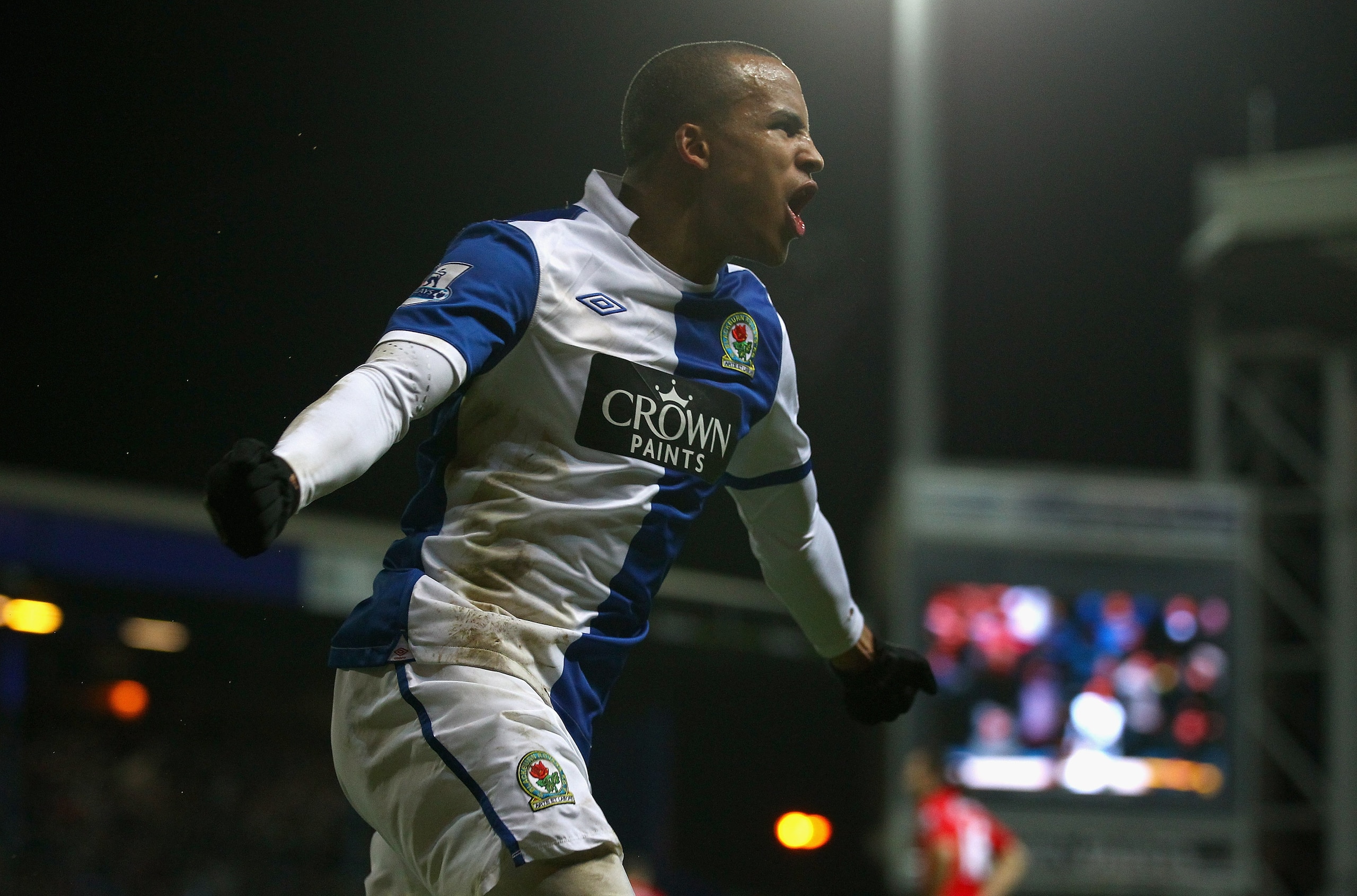 BLACKBURN, ENGLAND - JANUARY 05:  Martin Olsson of Blackburn Rovers celebrates after scoring the first goal during the Barclays Premier League match between Blackburn Rovers and Liverpool at Ewood park on January 5, 2011 in Blackburn, England.  (Photo by