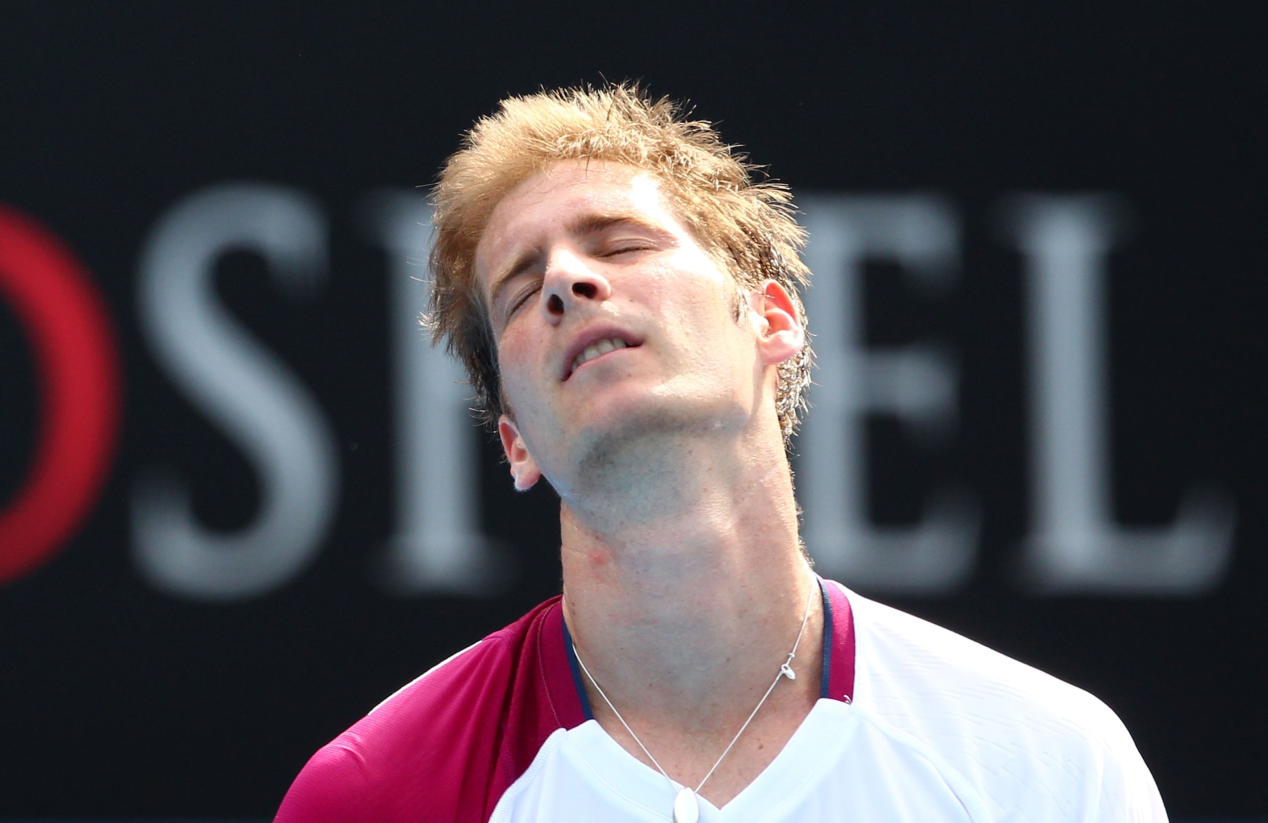 SYDNEY, AUSTRALIA - JANUARY 14:  Florian Mayer of Germany reacts after a point in his semi final match against Viktor Troicki of Serbia during day six of the 2011 Medibank International at Sydney Olympic Park Tennis Centre on January 14, 2011 in Sydney, A