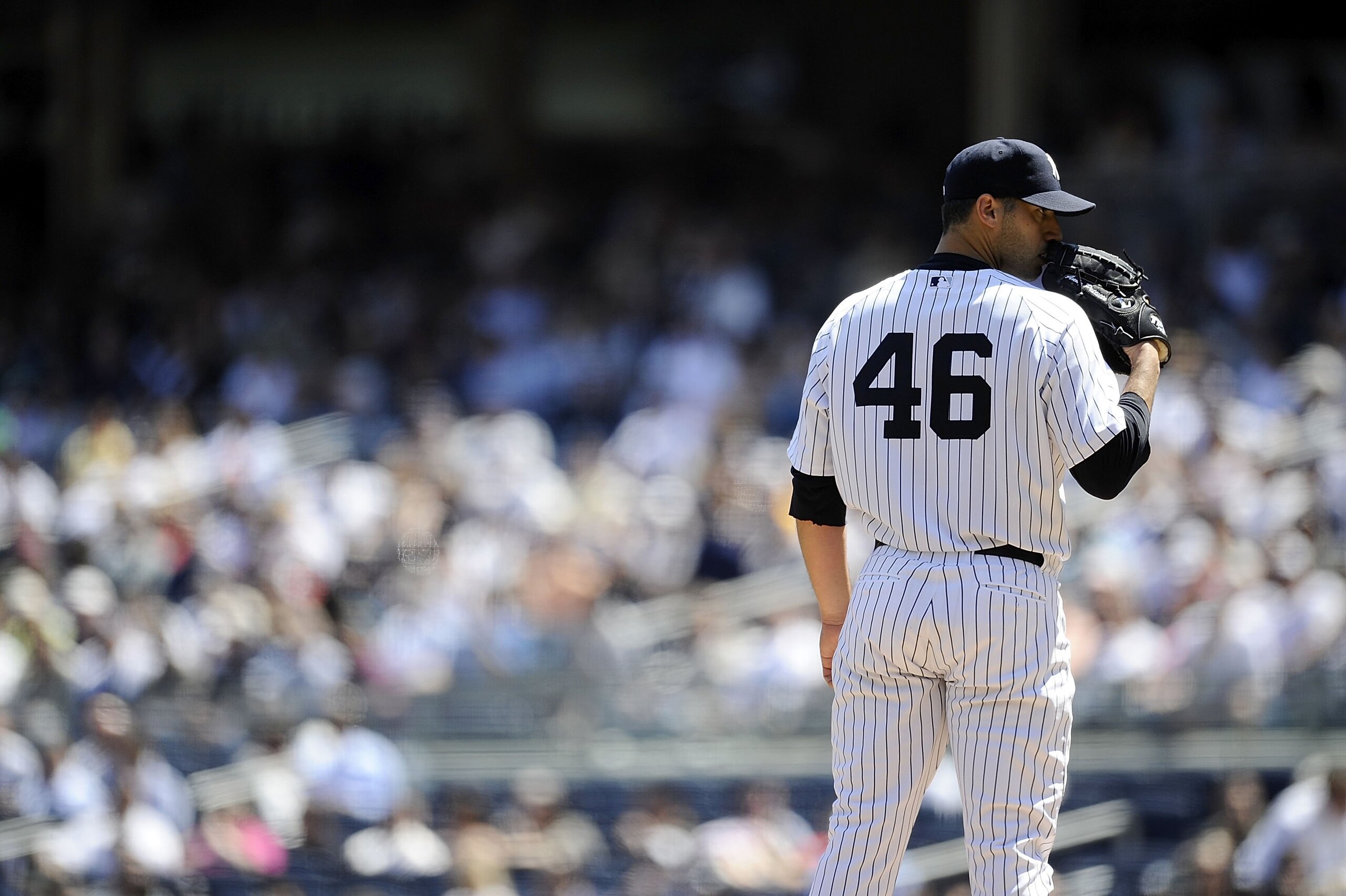 NEW YORK - MAY 05:  Andy Pettitte #46 of the New York Yankees delivers against the Baltimore Orioles at Yankee Stadium on May 5, 2010 in the Bronx borough of New York City  (Photo by Jeff Zelevansky/Getty Images)