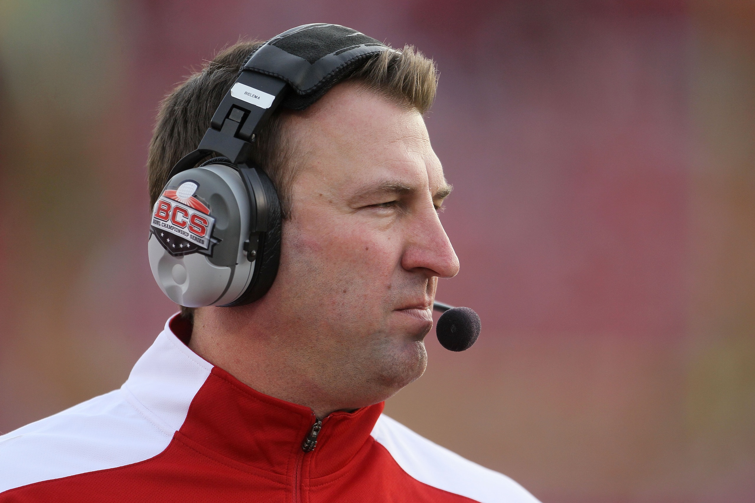 PASADENA, CA - JANUARY 01: Head coach Bret Bielema of the Wisconsin Badgers stands on the sidelines against the TCU Horned Frogs during the 97th Rose Bowl game on January 1, 2011 in Pasadena, California. (Photo by Jeff Gross/Getty Images) PASADENA, CA - JANUARY 01: Head coach Bret Bielema of the Wisconsin Badgers stands on the sidelines against the TCU Horned Frogs during the 97th Rose Bowl game on January 1, 2011 in Pasadena, California. (Photo by Jeff Gross/Getty Images)