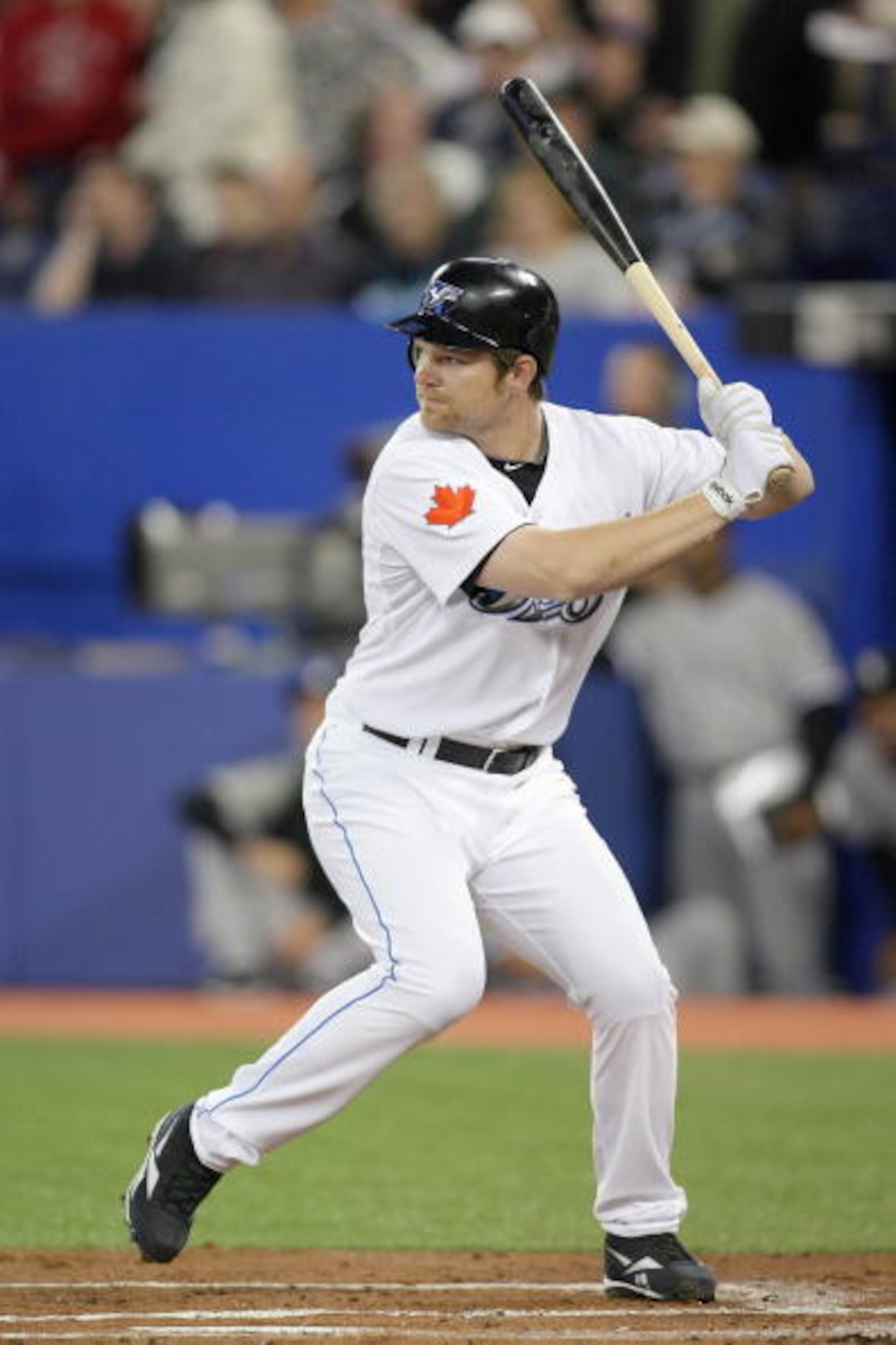 TORONTO - APRIL 12:  Adam Lind #26 of the Toronto Blue Jays stands at bat during the game against the Chicago White Sox at the Rogers Centre on April 12, 2010 in Toronto, Ontario. (Photo By Dave Sandford/Getty Images)