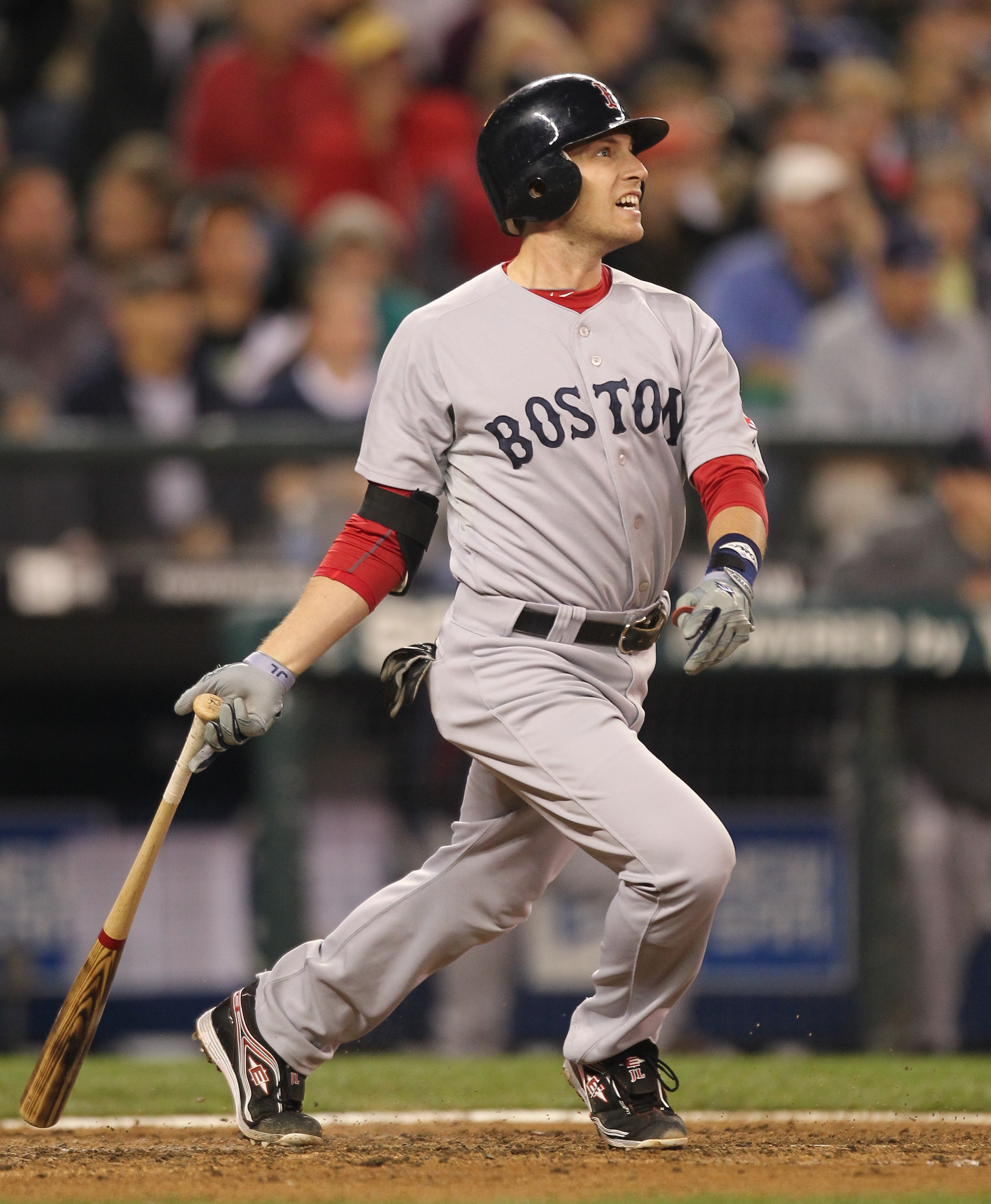 SEATTLE - SEPTEMBER 13:  Jed Lowrie #12 of the Boston Red Sox bats against the Seattle Mariners at Safeco Field on September 13, 2010 in Seattle, Washington. (Photo by Otto Greule Jr/Getty Images)