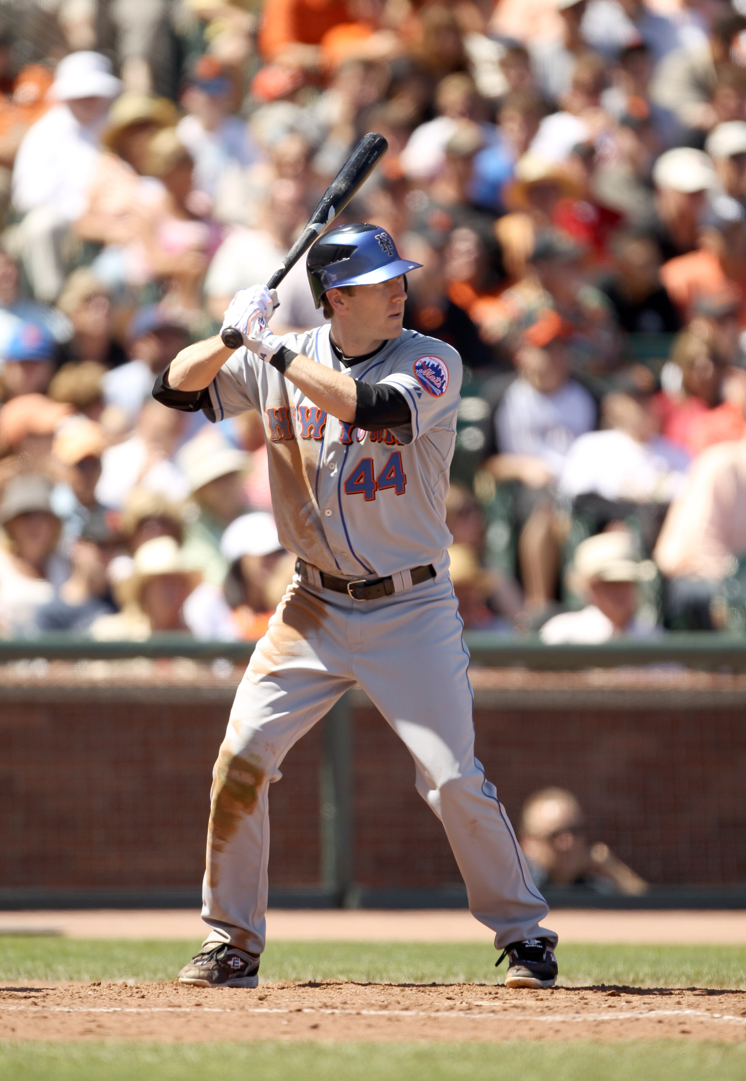 SAN FRANCISCO - JULY 18:  Jason Bay #44 of the New York Mets bats against the San Francisco Giants at AT&T Park on July 18, 2010 in San Francisco, California.  (Photo by Ezra Shaw/Getty Images)